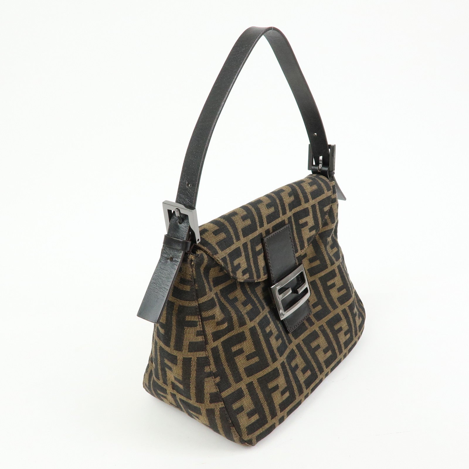 FENDI Zucca Mamma Baguette Canvas Leather Shoulder Bag 8BR004