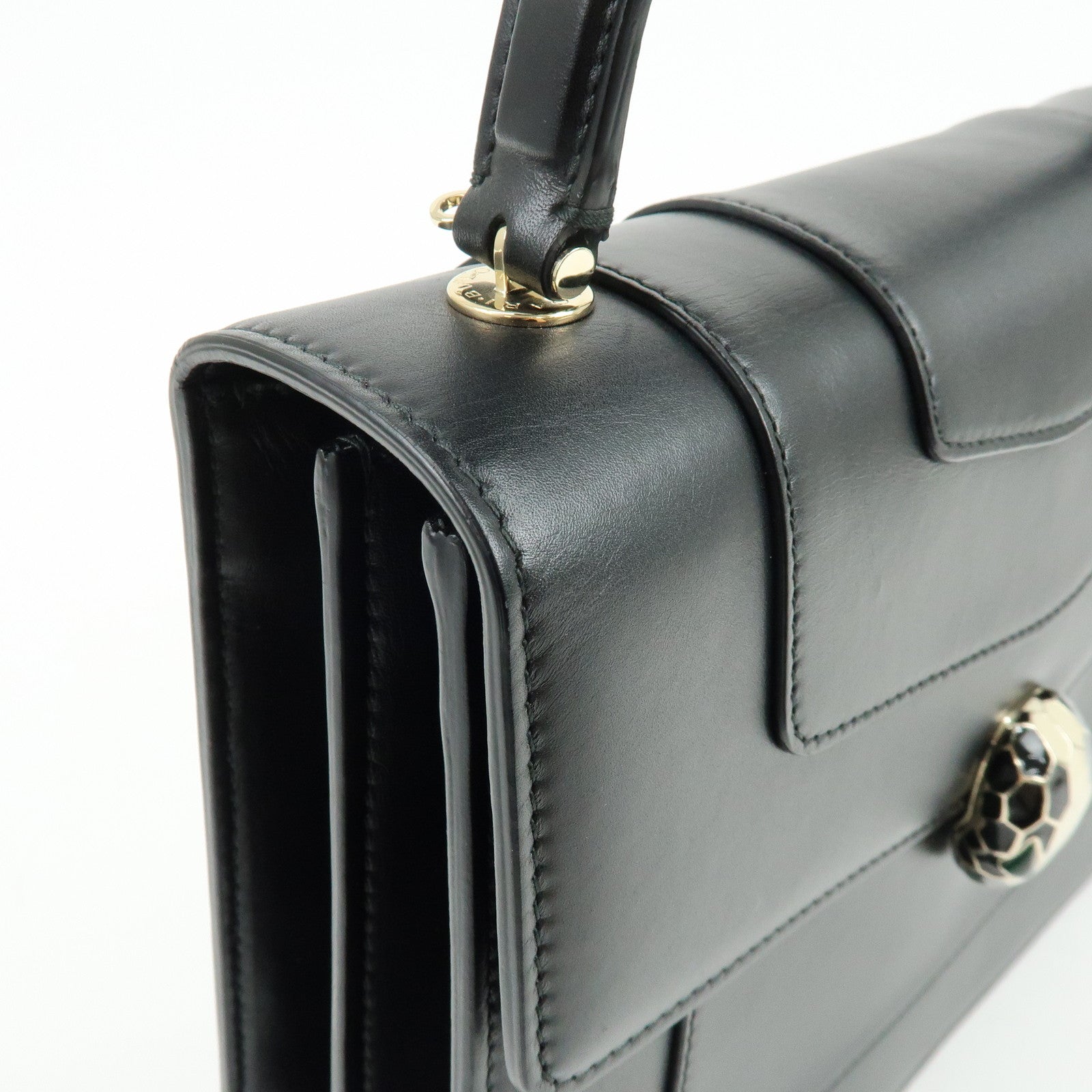 BVLGARI Serpenti Forever Top Handle Calf Leather Hand Bag Black