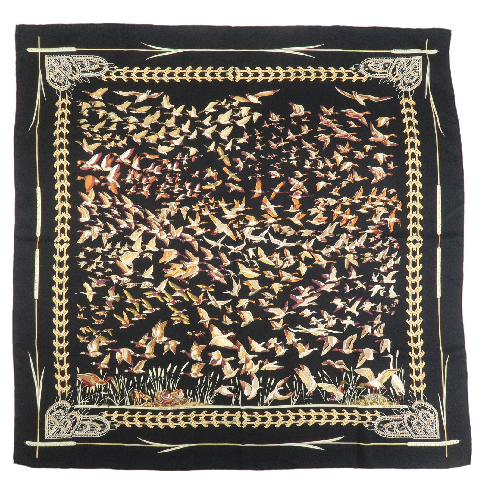 HERMES  Carre 90 Silk 100% Scarf LIBRES COMME L'AIR Bird Print