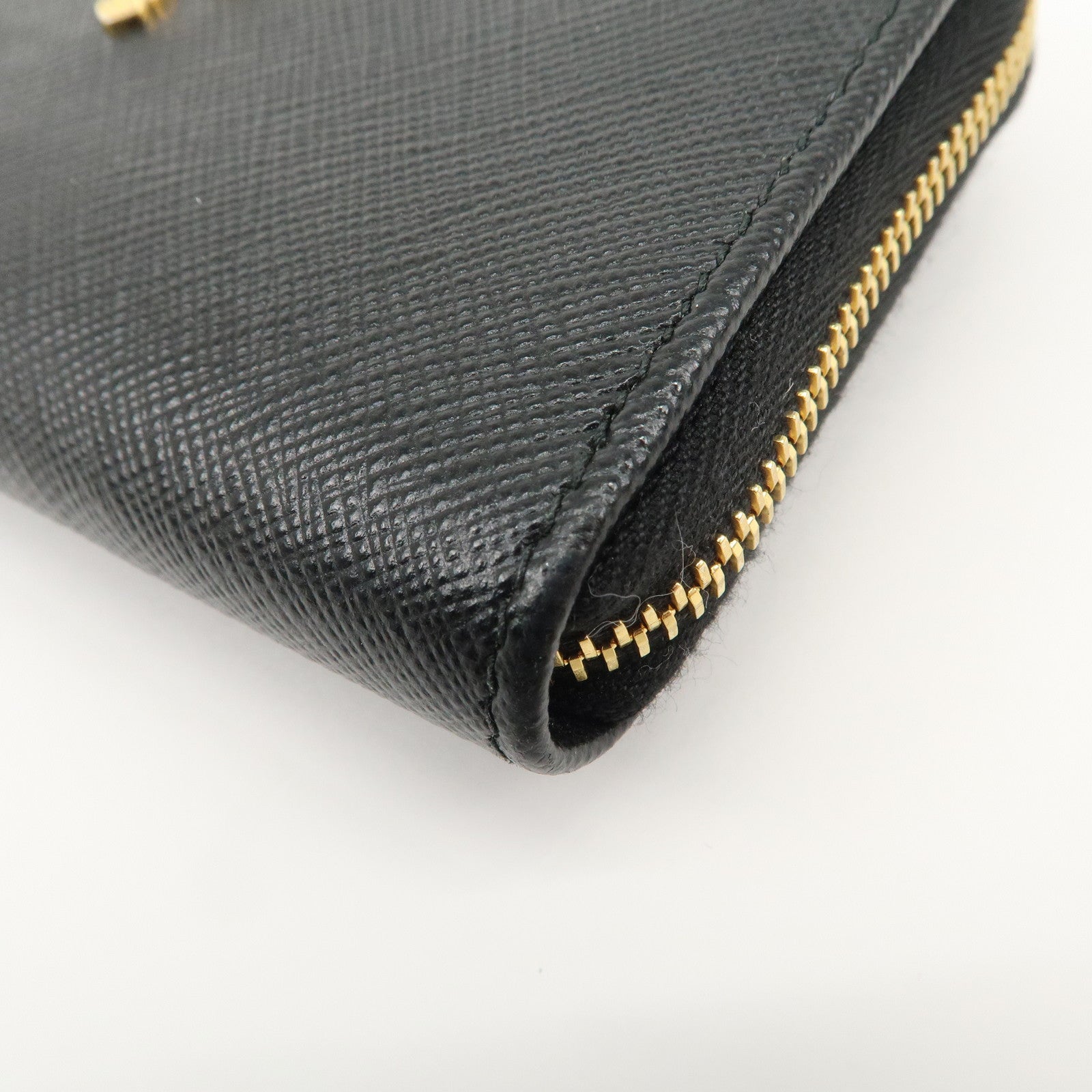 PRADA Triangle Logo Saffiano Leather Mini Wallet Key Ring Black 1PP122 Used