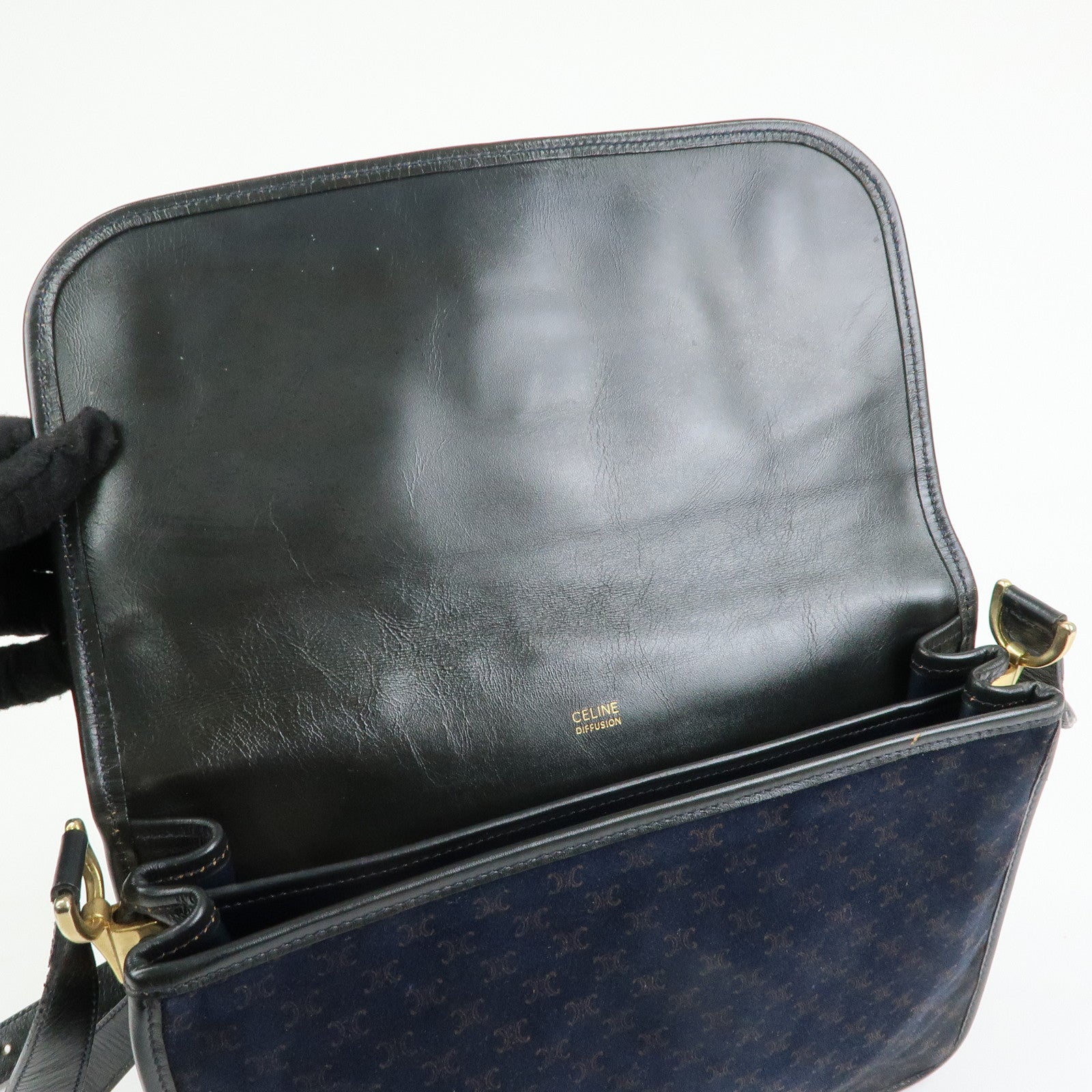 CELINE Macadam Suede Leather Shoulder Hand Bag Bag Navy