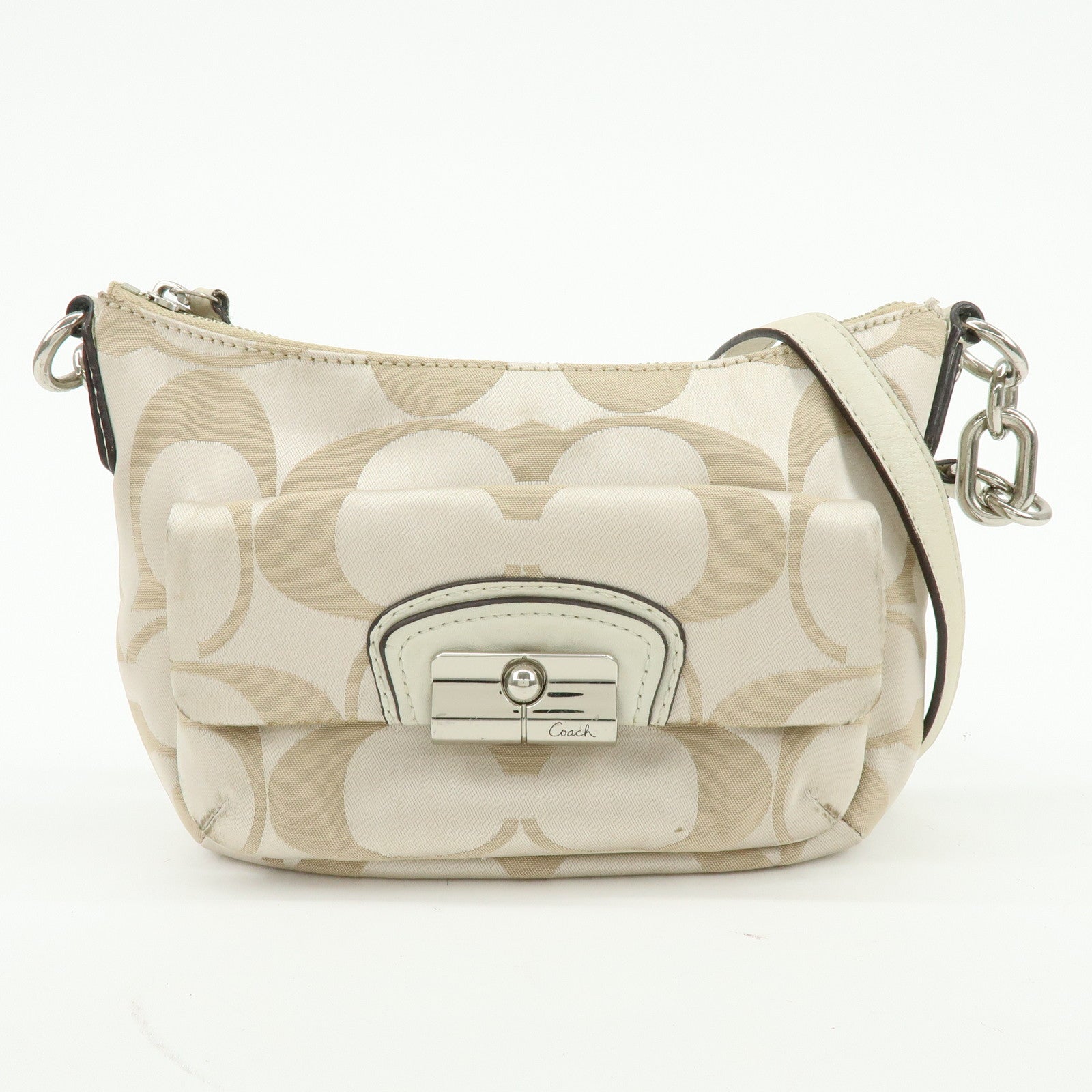 COACH Set of 2 Signature Satin Canvas Shoulder Bag Hand Bag Beige