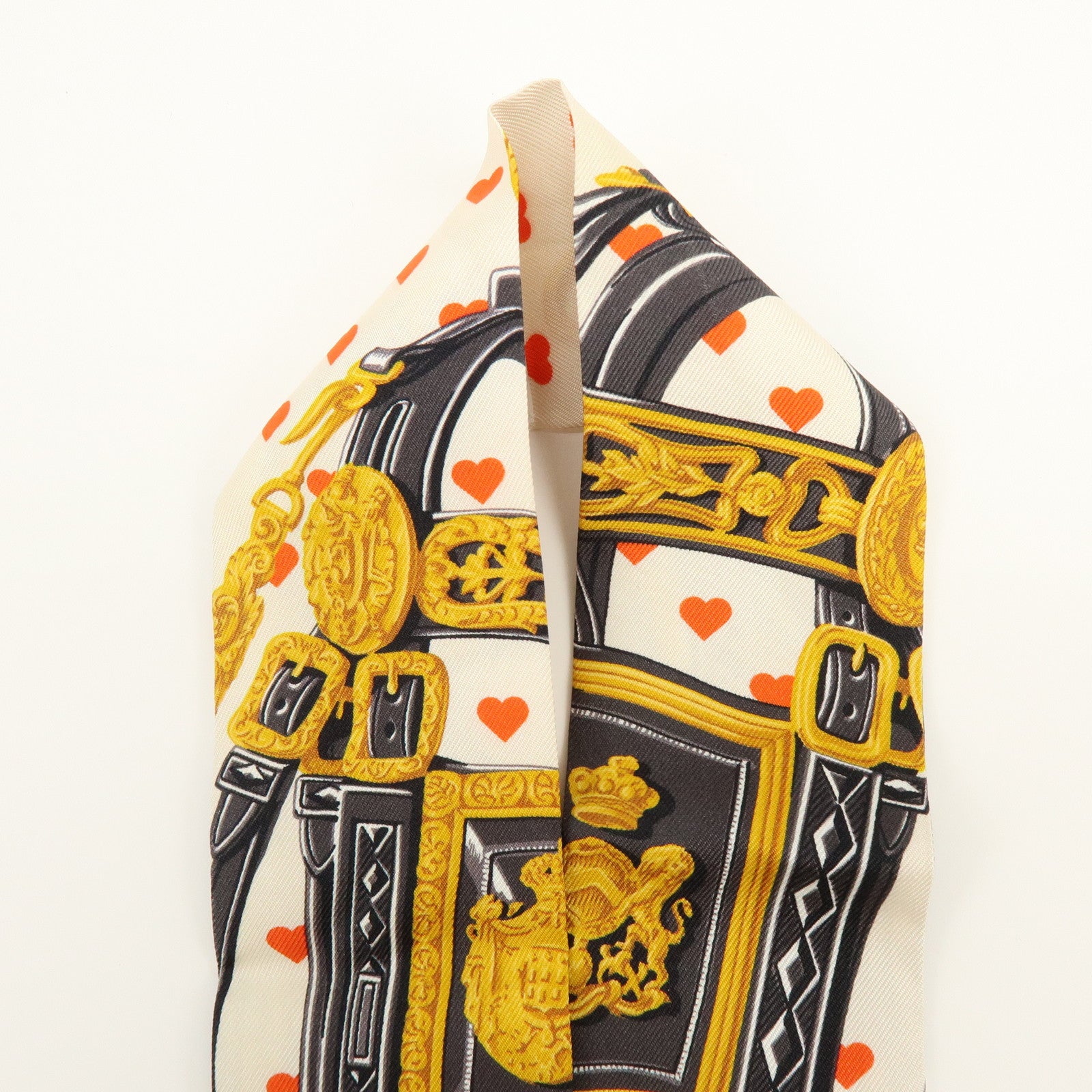 HERMES Twilly Silk 100% Brides de Gala love Scarf White Black Red