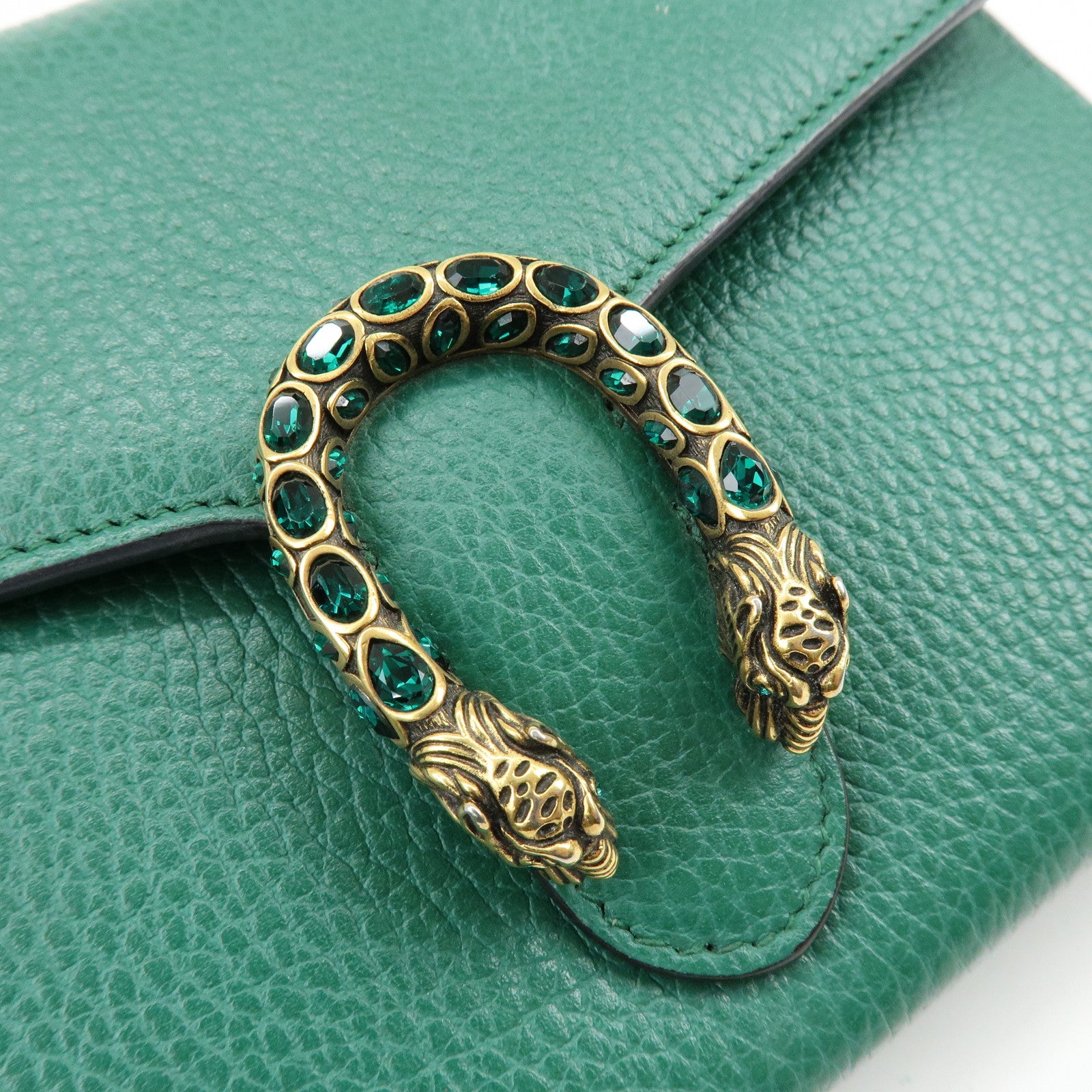 GUCCI Dionysus Leather Chain Shoulder Bag Wallet Green 401231