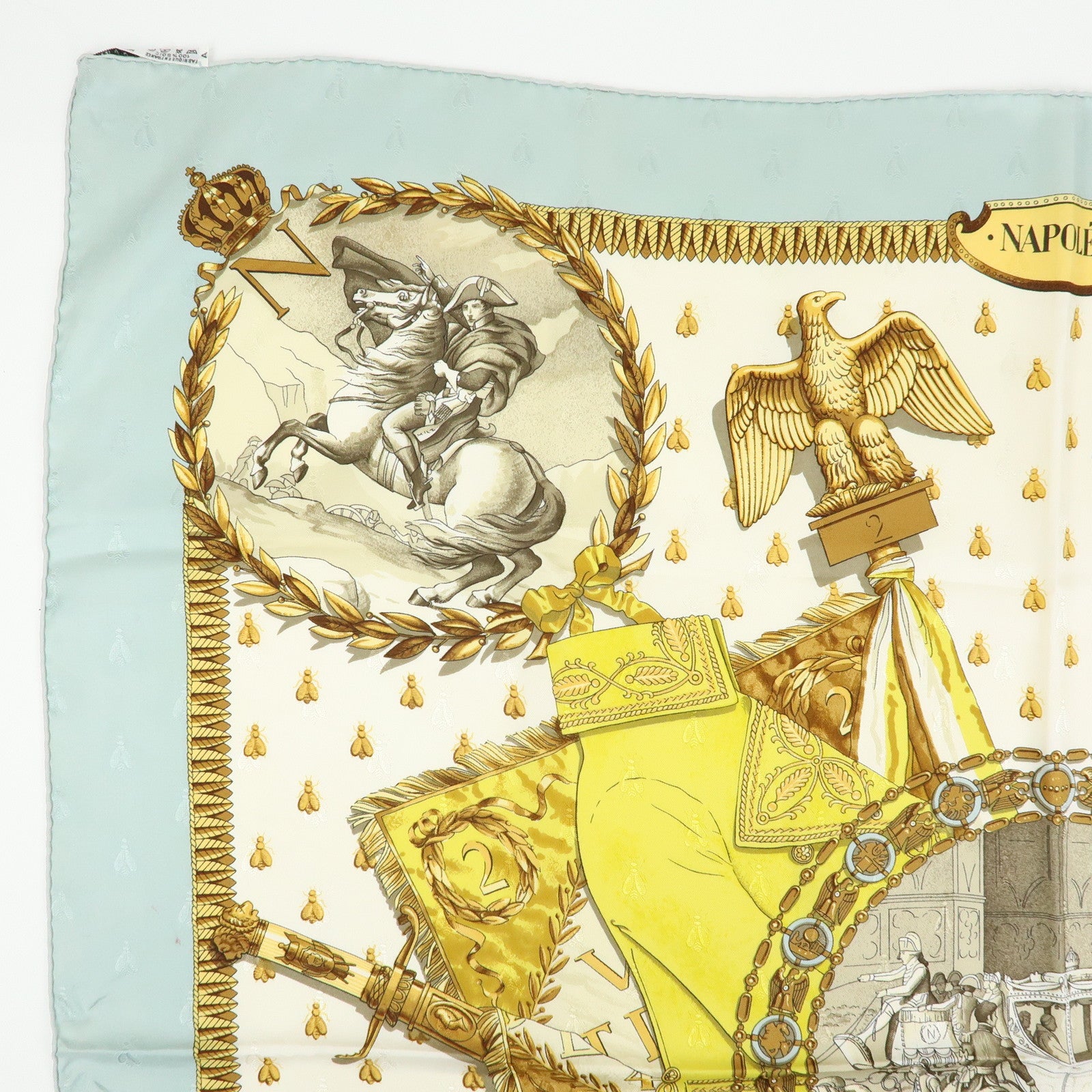 HERMES Carre 90 Silk 100% Scarf NAPOLEON Gold Yellow