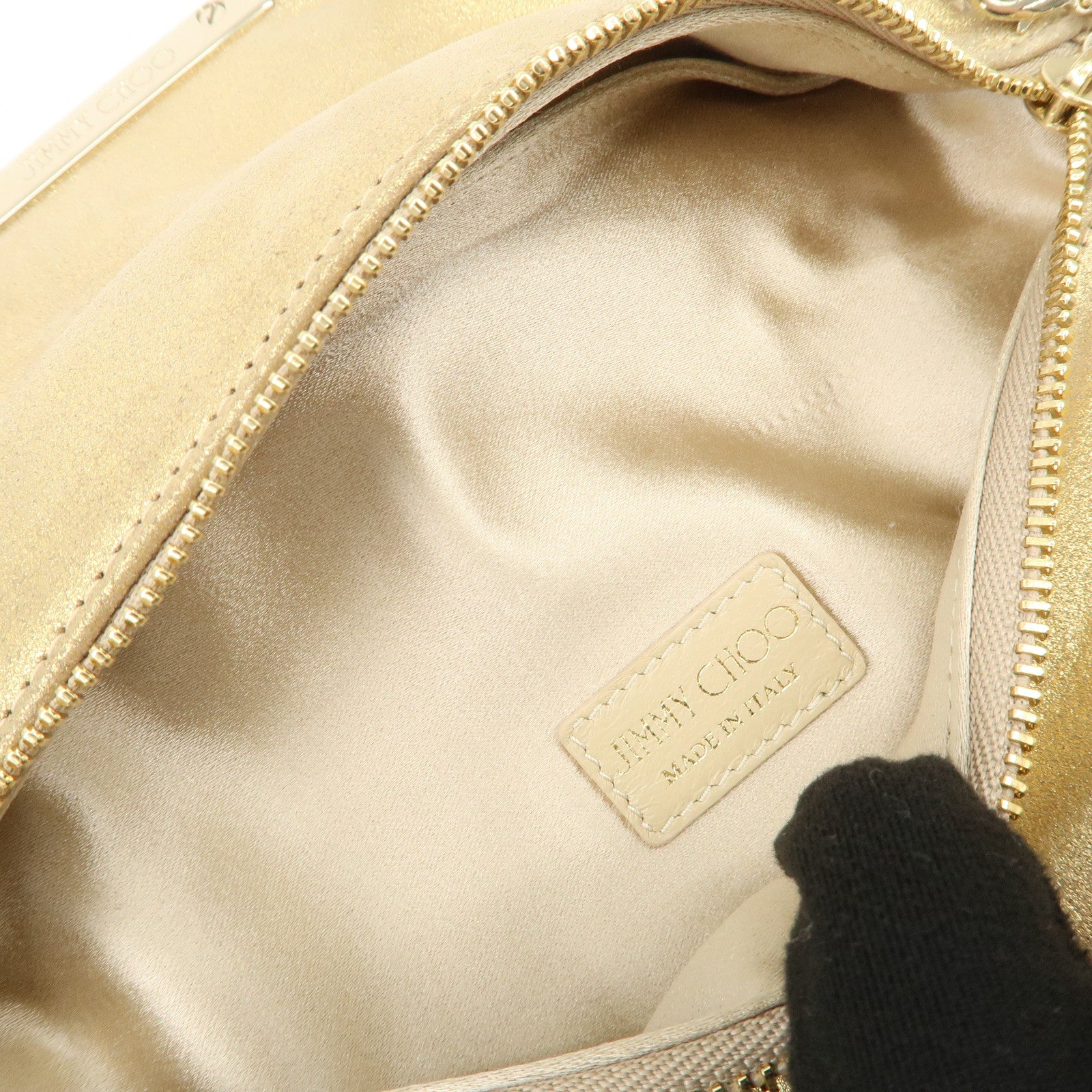 JIMMY CHOO Leather Mini Chain Shoulder Bag Rhine Stone Gold