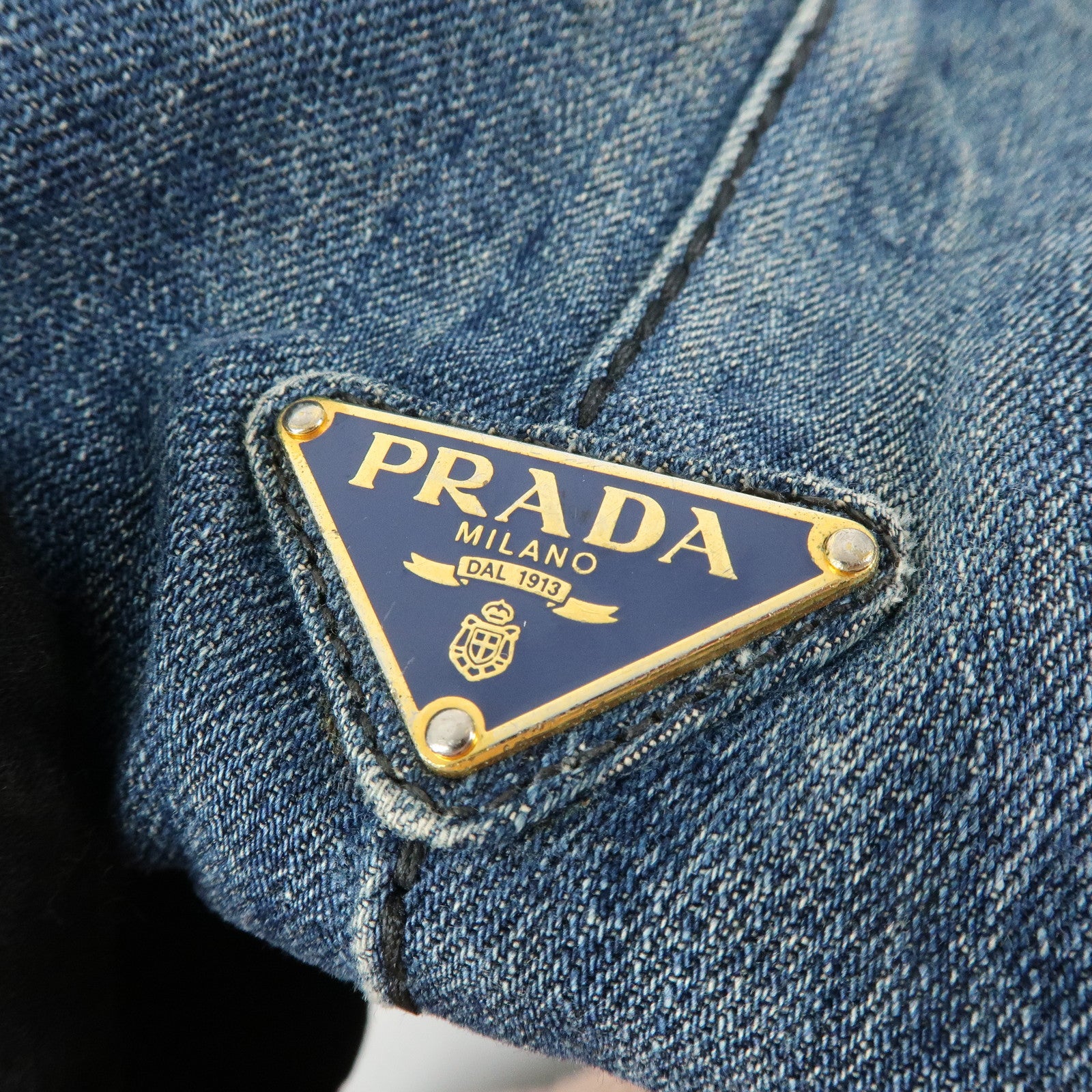 PRADA Triangle Logo Canapa Denim Tote Bag Hand Bag Shoulder Bag