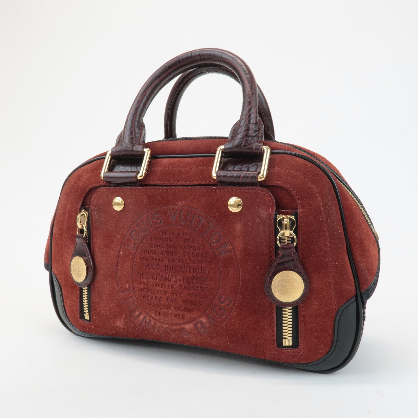 Louis Vuitton Cruise Line Suede Stamp Bag PM Bowling Bag Brown M95238 Used