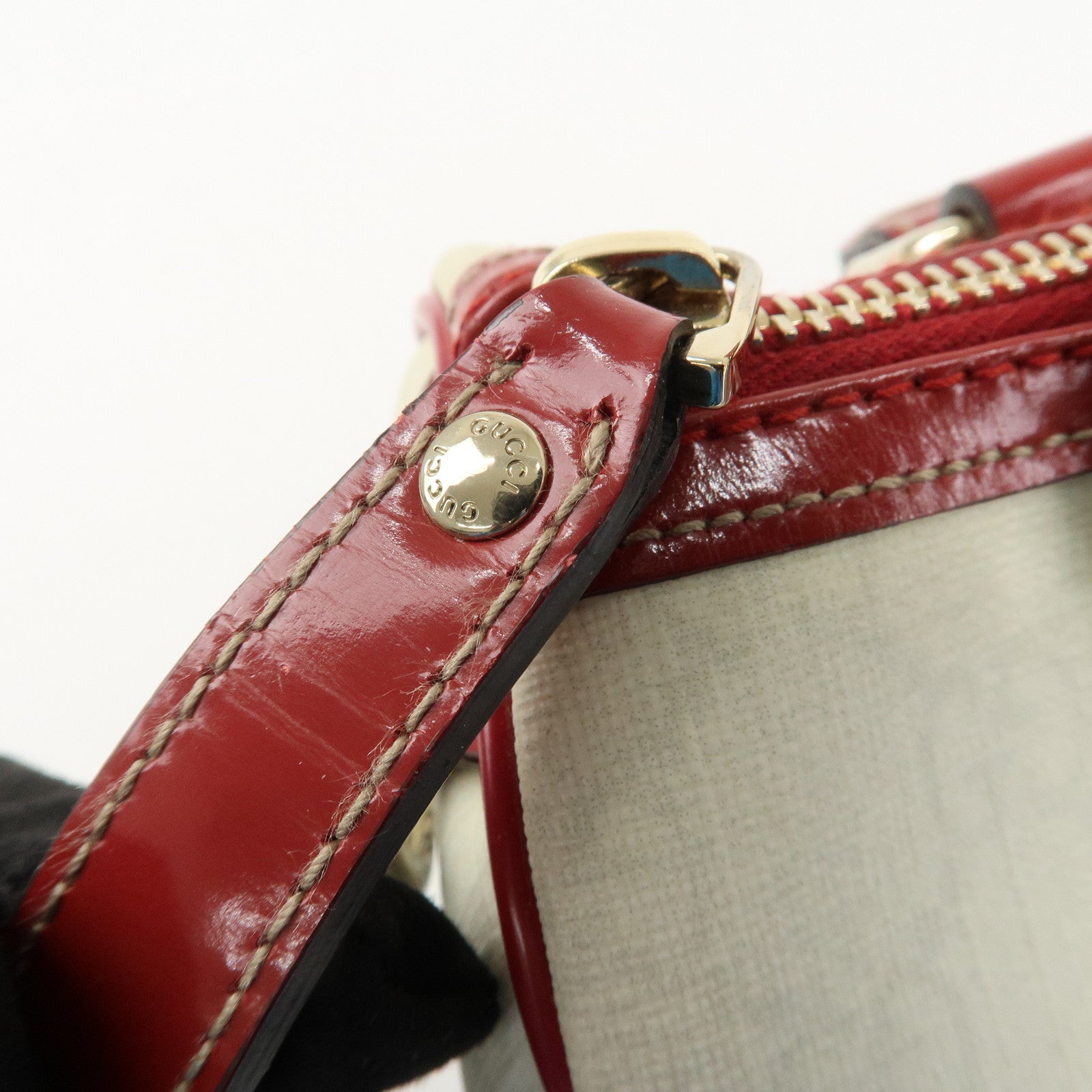 GUCCI Joyline GG Supreme Leather Mini Boston Bag White Red 190257 Used