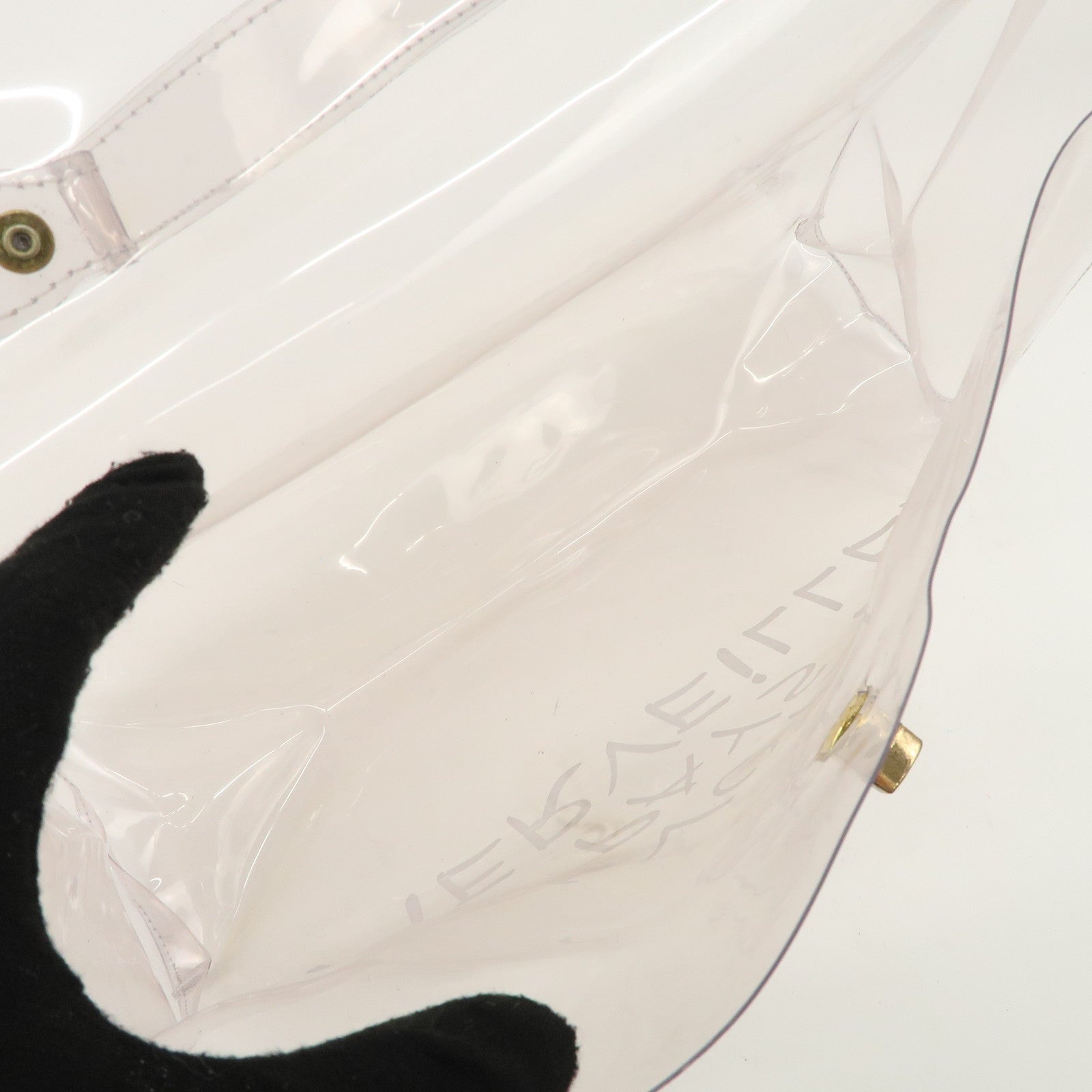 HERMES Kelly Vinyl Hand Bag Clear Transparent Gold Hardware Used