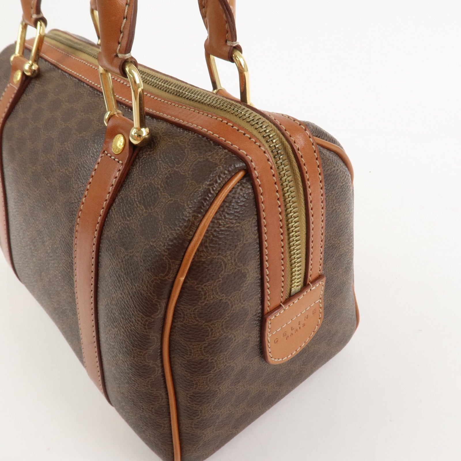 CELINE Macadam PVC Leather Boston Bag Hand Bag Brown