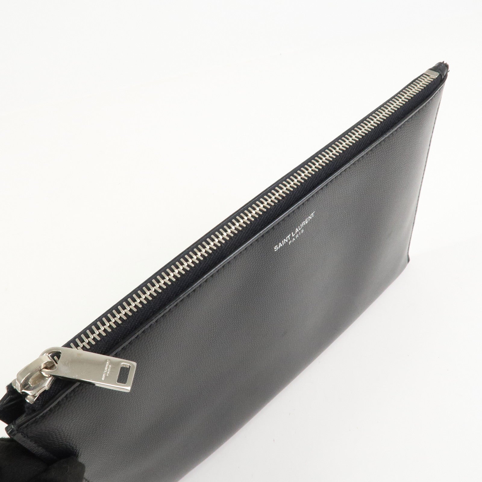 SAINT LAURENT PARIS Logo Leather Clutch Bag Black