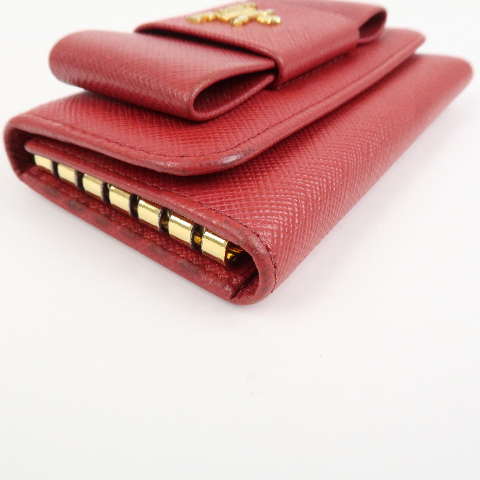 PRADA Logo Saffiano Leather Ribbon 6 Rings Key Case Red 1PG222