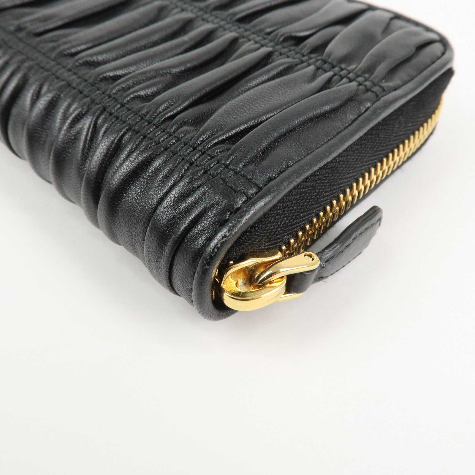 PRADA Nappa Leather Round Zippy Compact Wallet Black 1ML157 Used