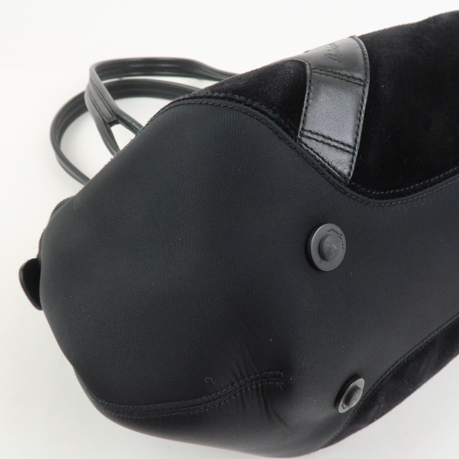 Ferragamo Gancini Suede Nylon Leather Shoulder Bag Hand Bag Black