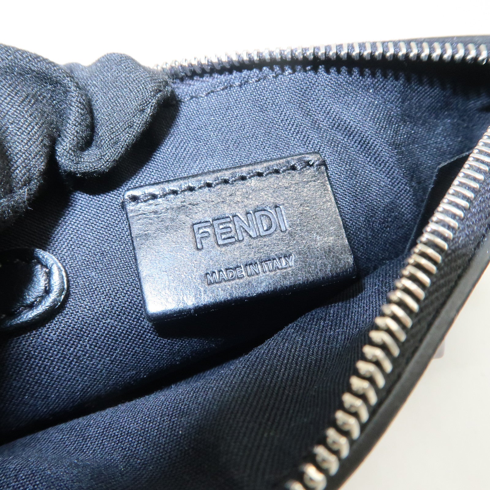 FENDI Logo Leather Studs Coin Purse Coin Case Black 8AP151 Used