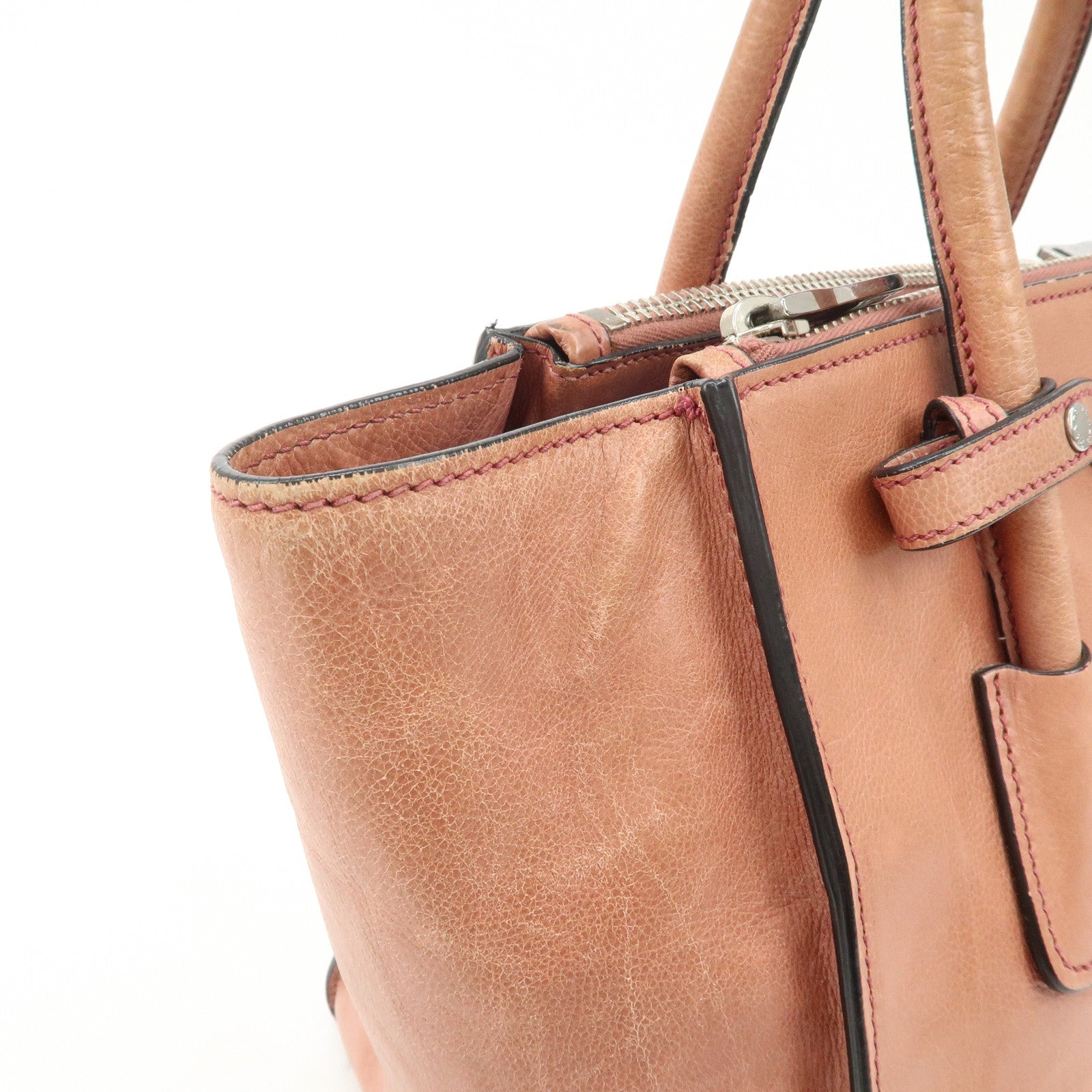 PRADA Triangle Logo Leather 2Way Tote Bag Hand Bag Pink B2625M