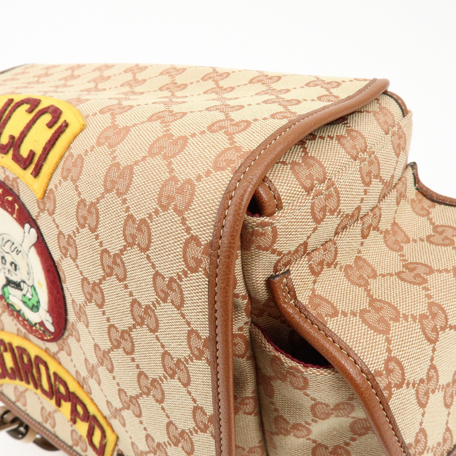 GUCCI GG Canvas Leather Sciroppo Patch Backpack Beige Brown 580811