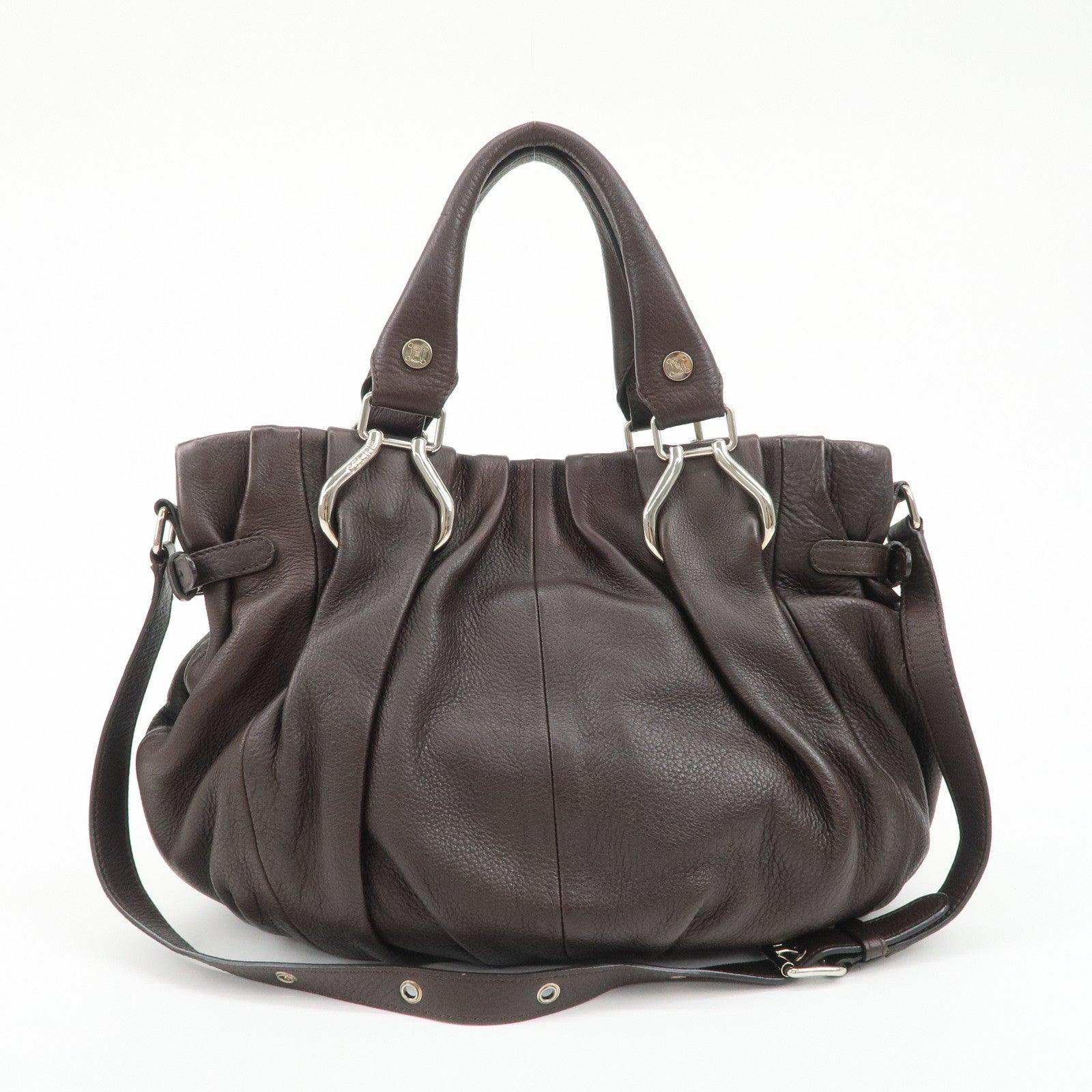 CELINE Macadam Pillow Small Leather 2Way Bag Dark Brown