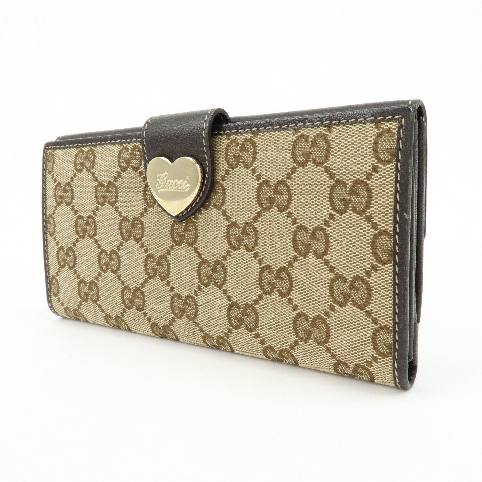 GUCCI GG Heart Logo Canvas Leather W Hook Long Wallet 203550