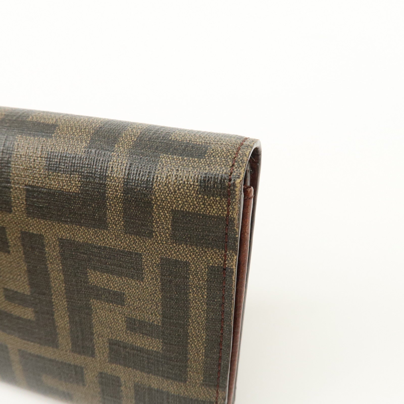 FENDI Zucca PVC Leather Bi-fold Long Wallet Black Brown 8M0000 Used