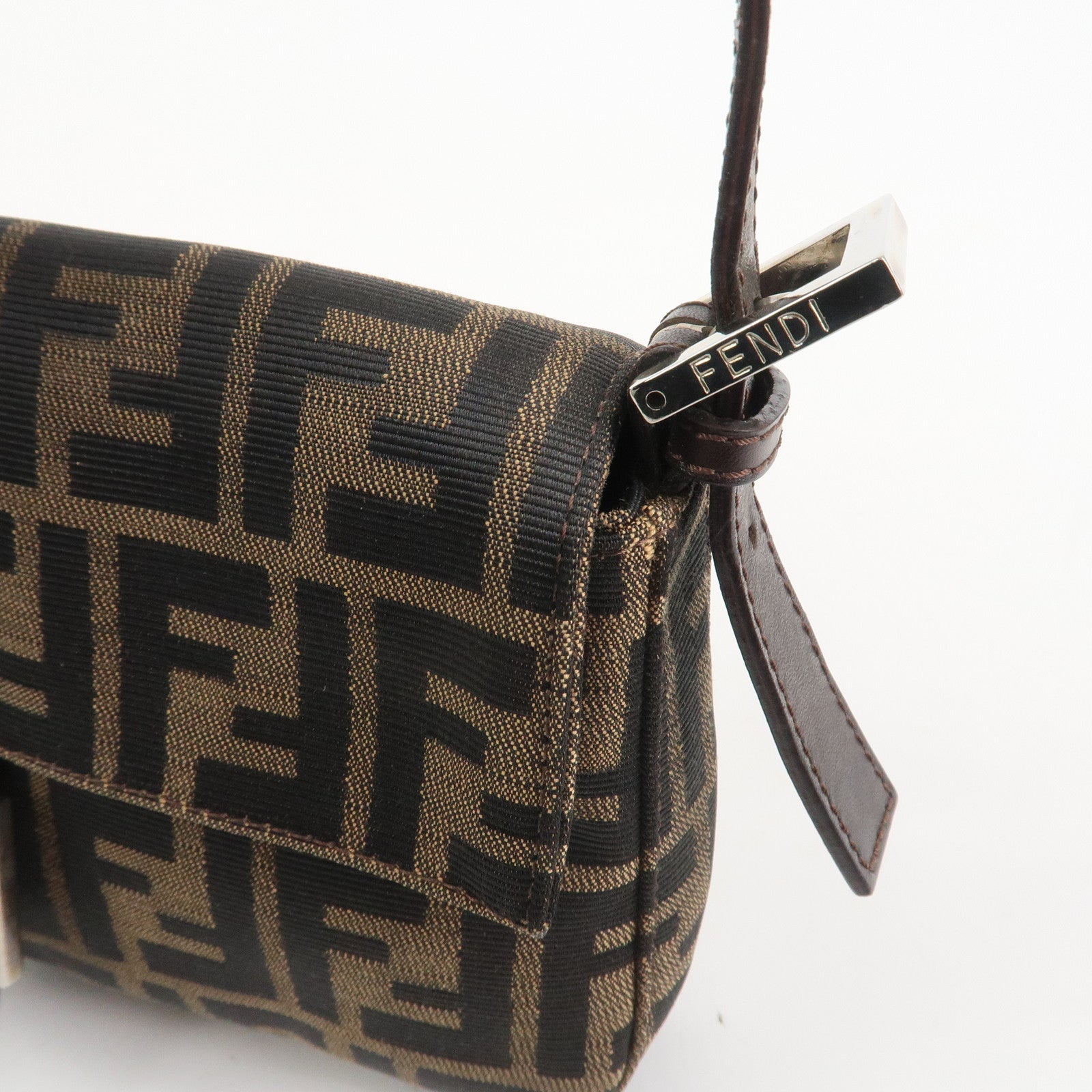 FENDI Zucca Mamma Baguette Canvas Leather Shoulder Bag Brown 26424