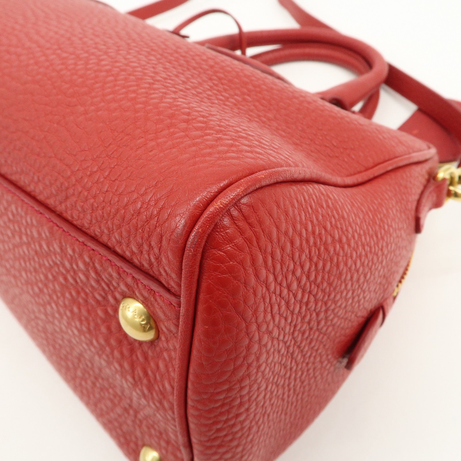 PRADA Logo Leather 2Way Bag Hand Bag Shoulder Bag Red BL0867