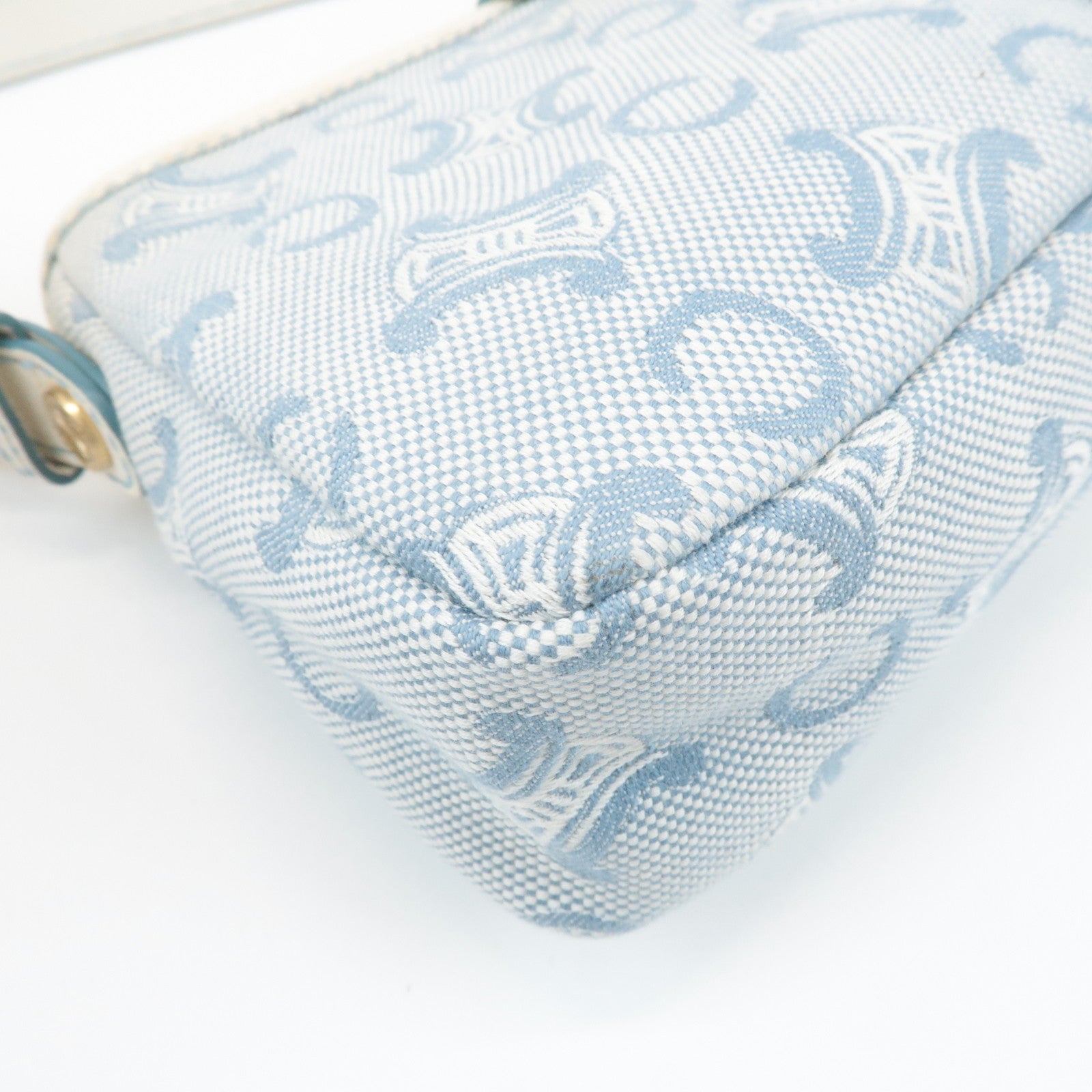 CELINE Canvas Leather Shoulder Bag Hand Bag Blue Ivory Used