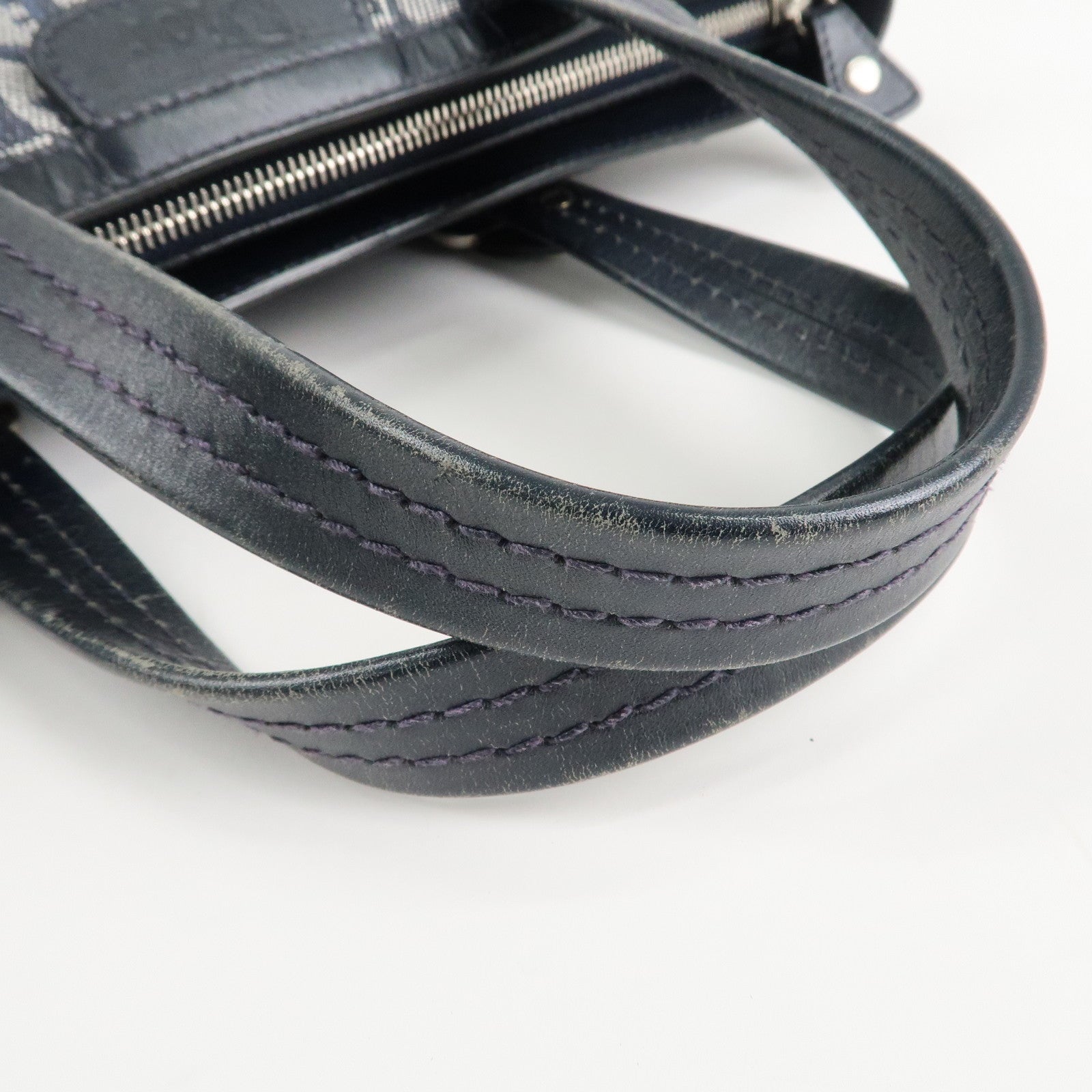 Christian Dior Trotter Leather Canvas Hand Bag Tote Bag Navy Used