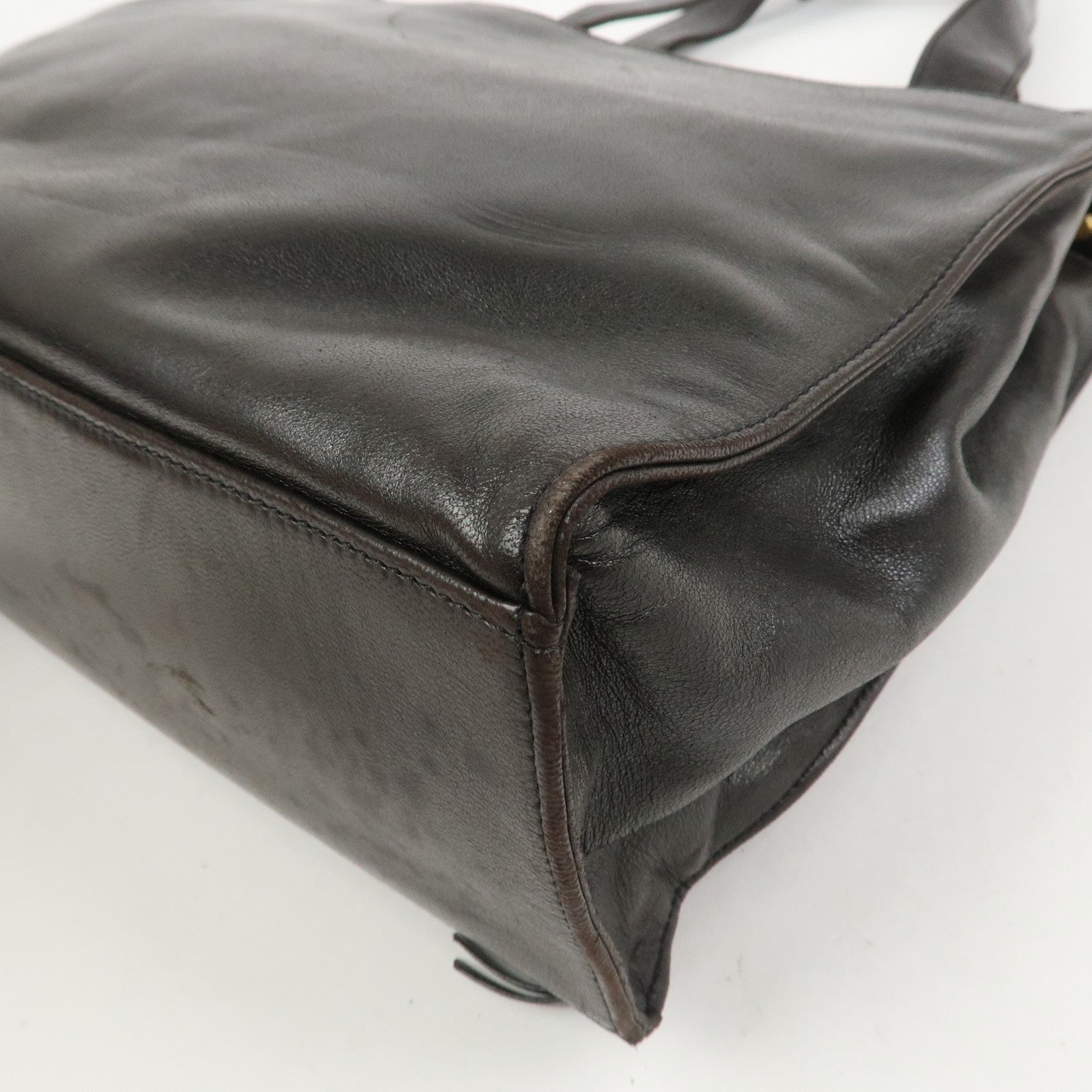 CHANEL COCO Mark Lambskin Tote Bag Shoulder Bag Dark Brown