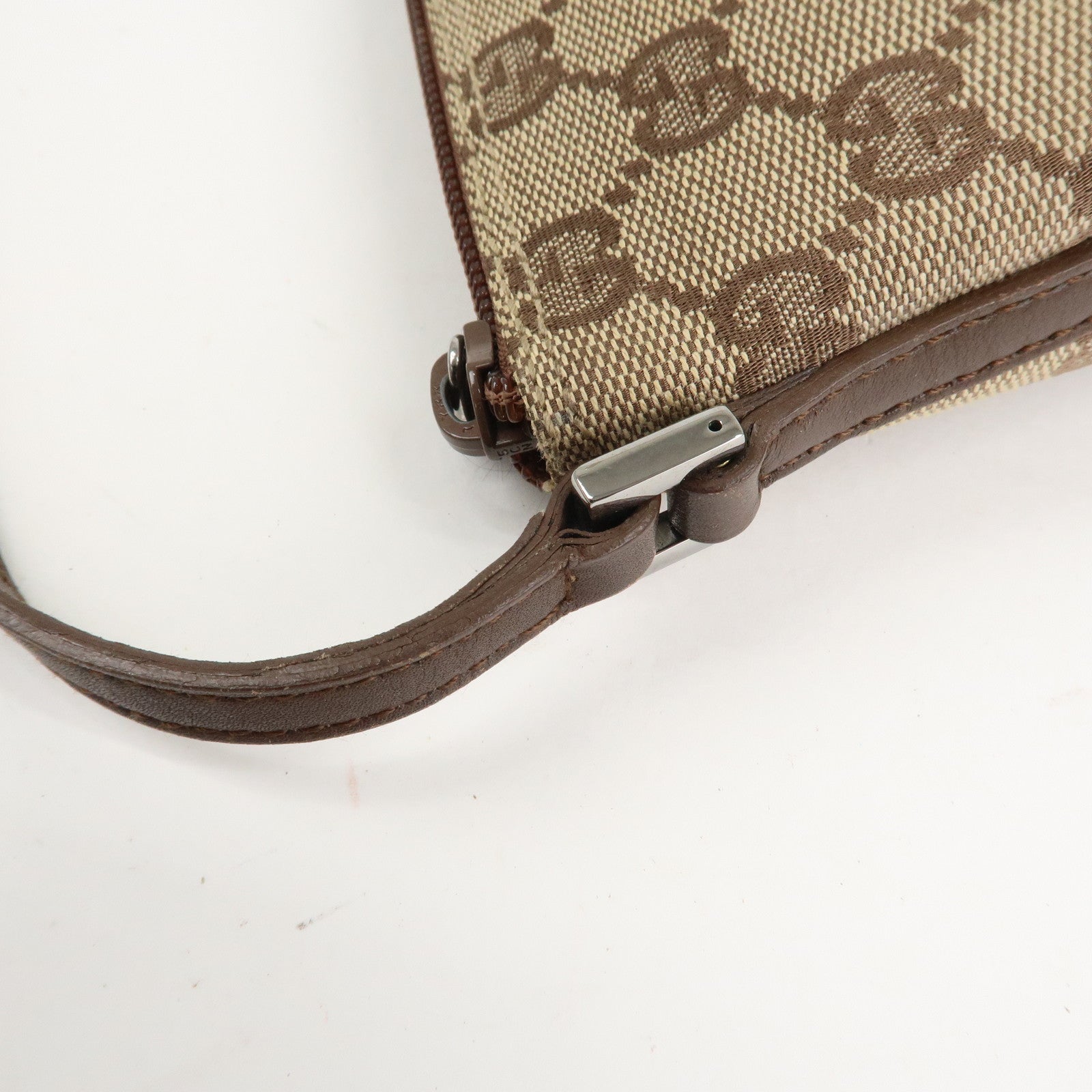 GUCCI GG Canvas Leather Bag Hand Bag Pouch Beige Brown 07198 Used