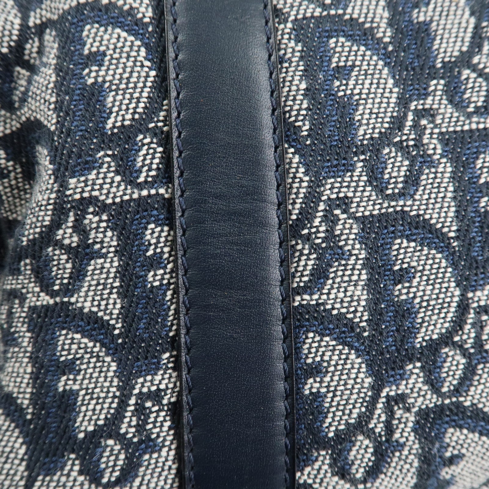 Christian Dior Trotter Leather Canvas Boston Bag Navy White Used