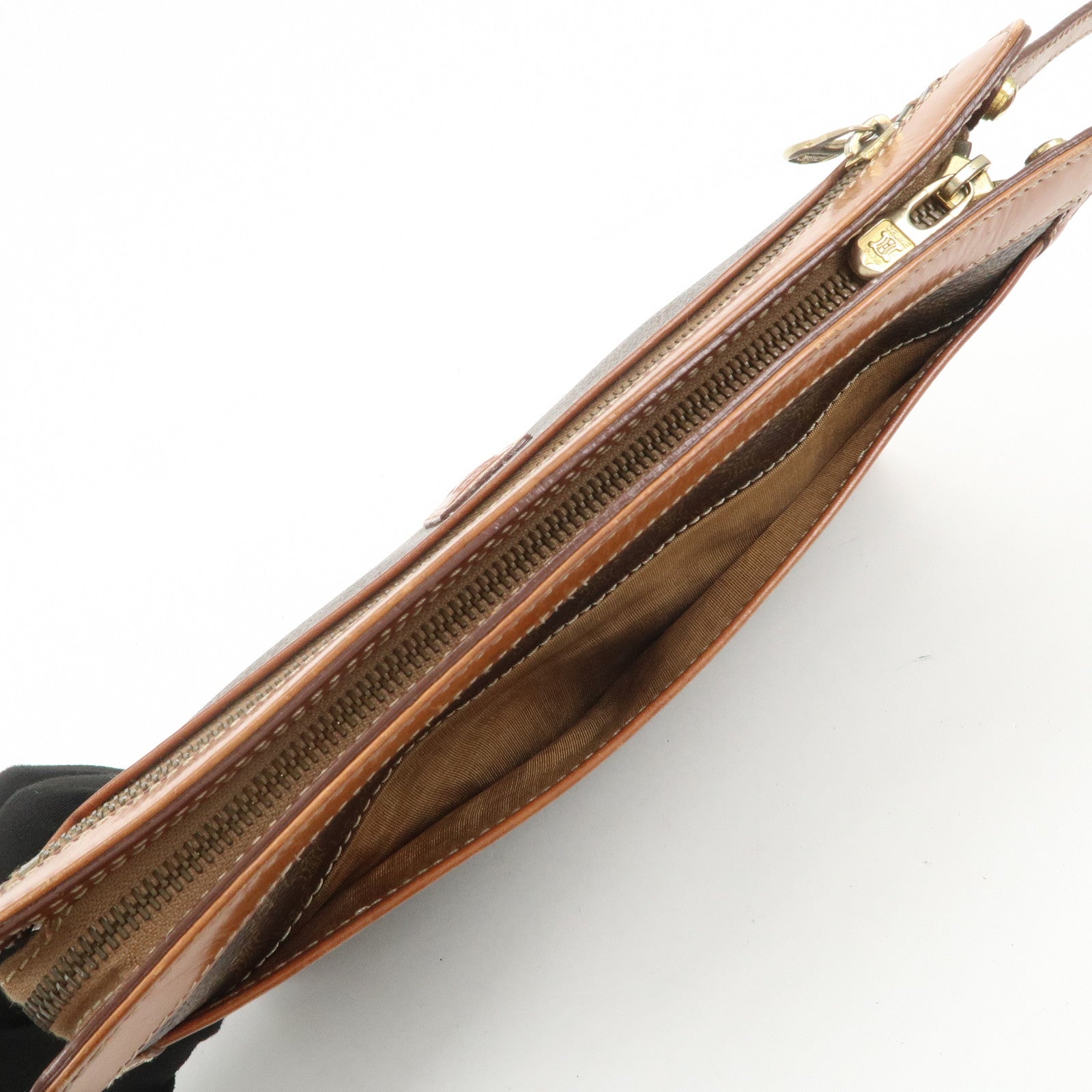 CELINE Macadam PVC Logo Leather Clutch Bag Brown