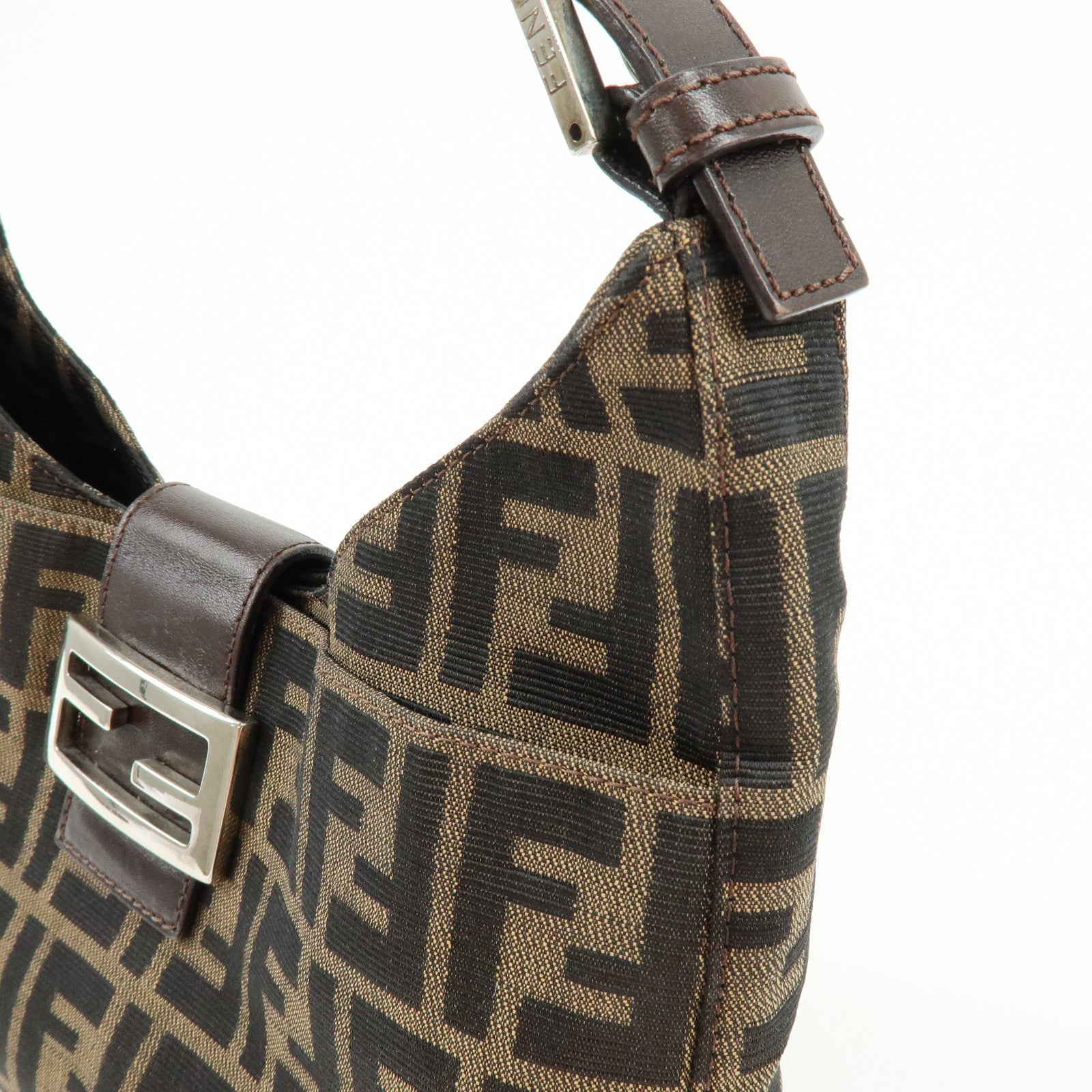FENDI Zucca Canvas Shoulder Bag Hand Bag Brown Black 265690