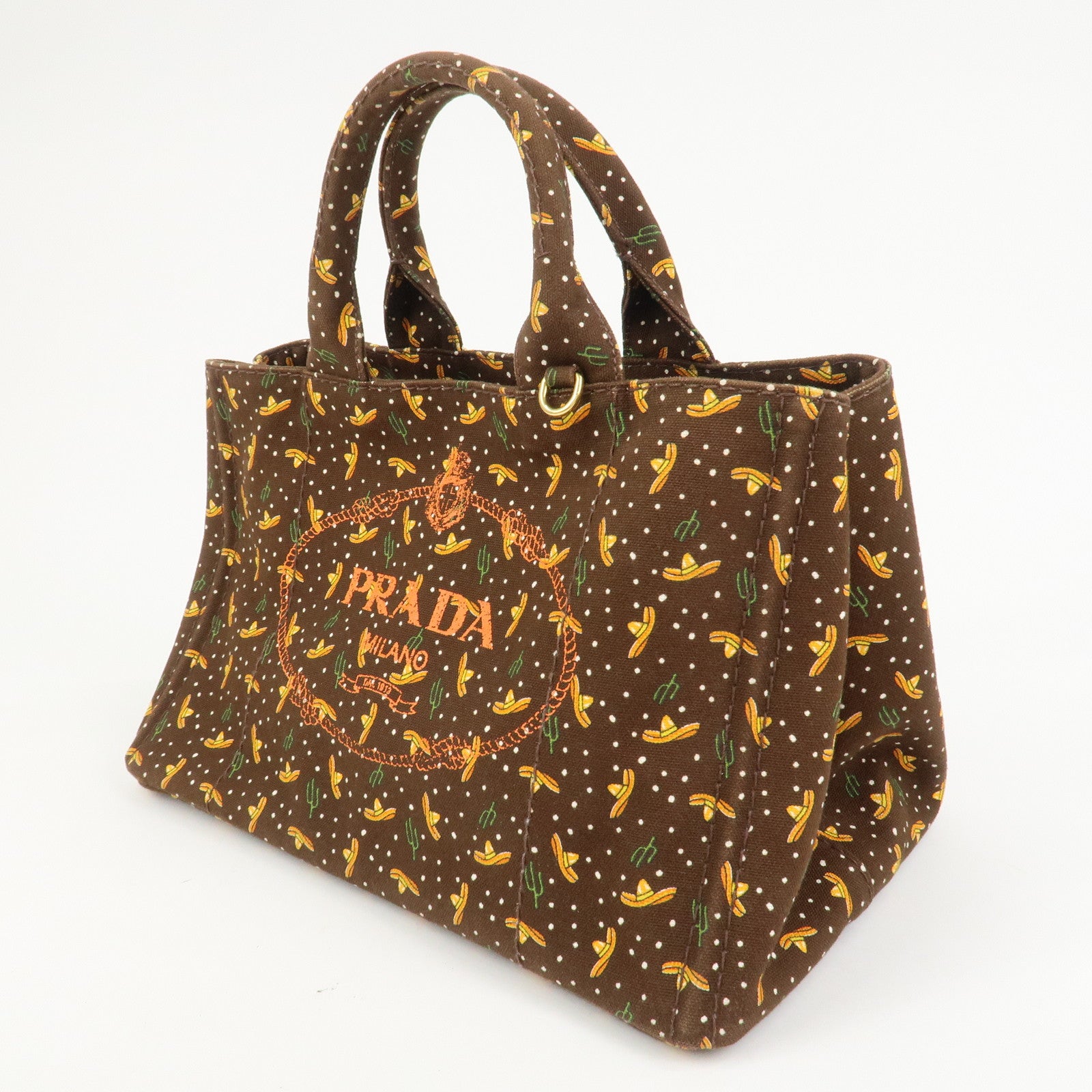 PRADA Canapa Canvas 2Way Bag Hand Bag Shoulder Bag Brown Orange