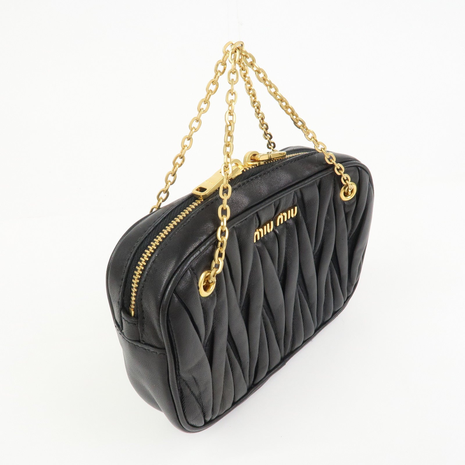MIU MIU Matelasse Nappa Leather Accessory Chain Pouch Black 5ND001