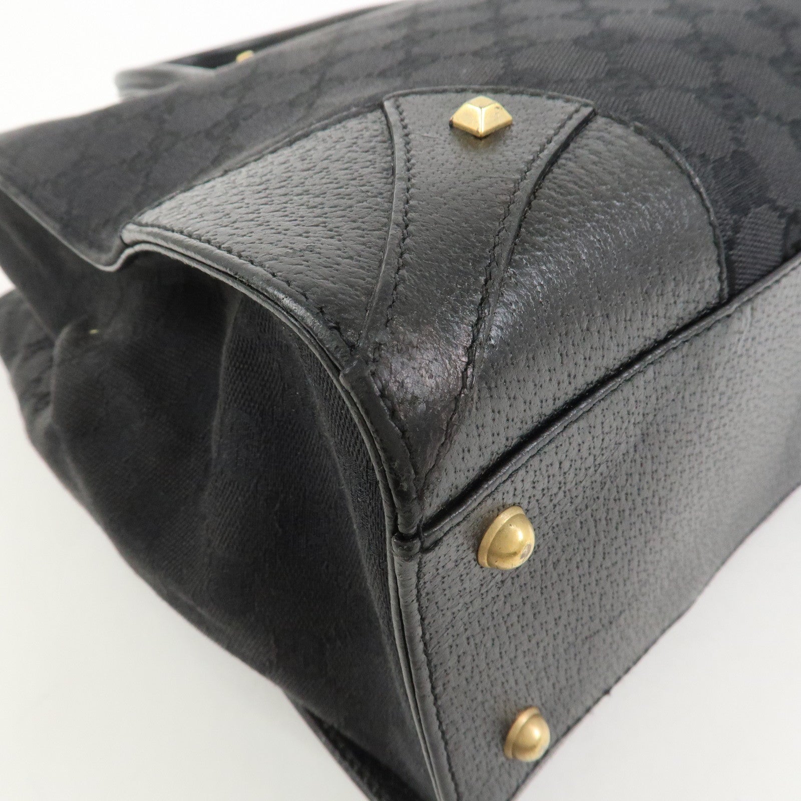 GUCCI GG Canvas Leather Tote Bag Hand Bag Black 120897