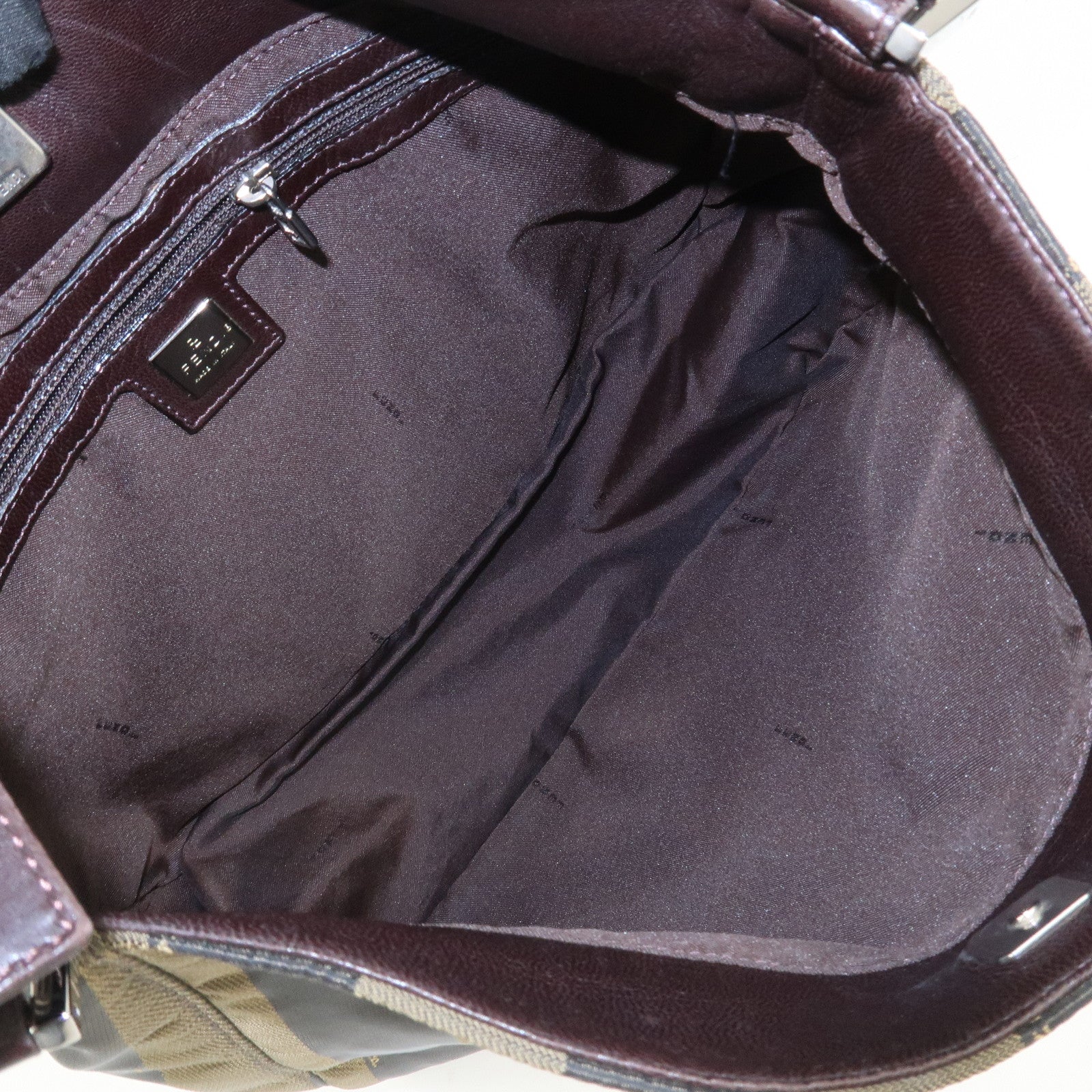 FENDI Pequin Logo Canvas Leather Shoulder Bag Hand Bag Brown 26652