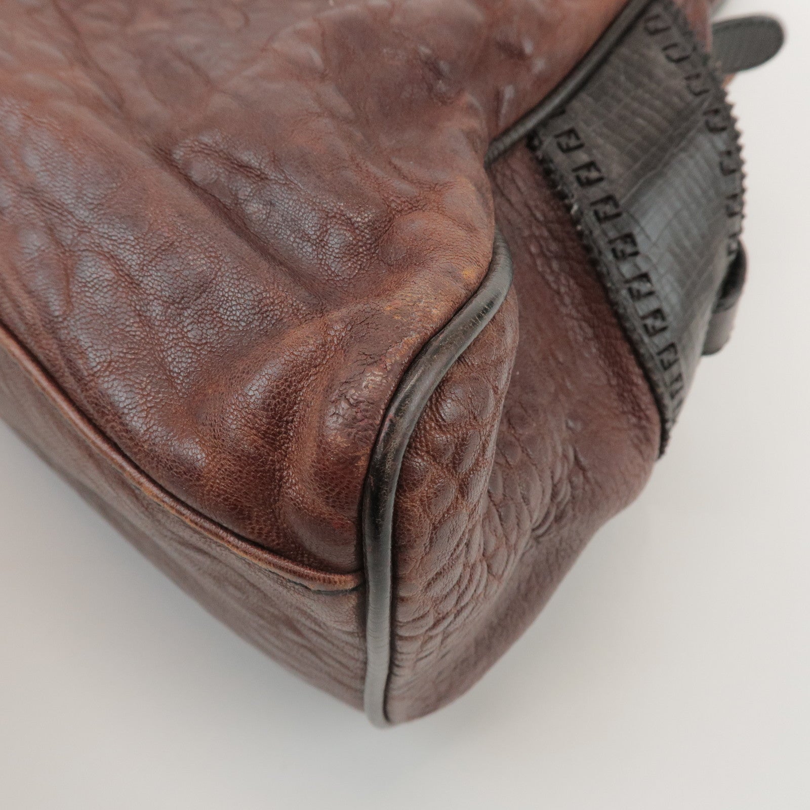 FENDI Etnico Leather Tote Bag Hand Bag Dark Brown 8BN162