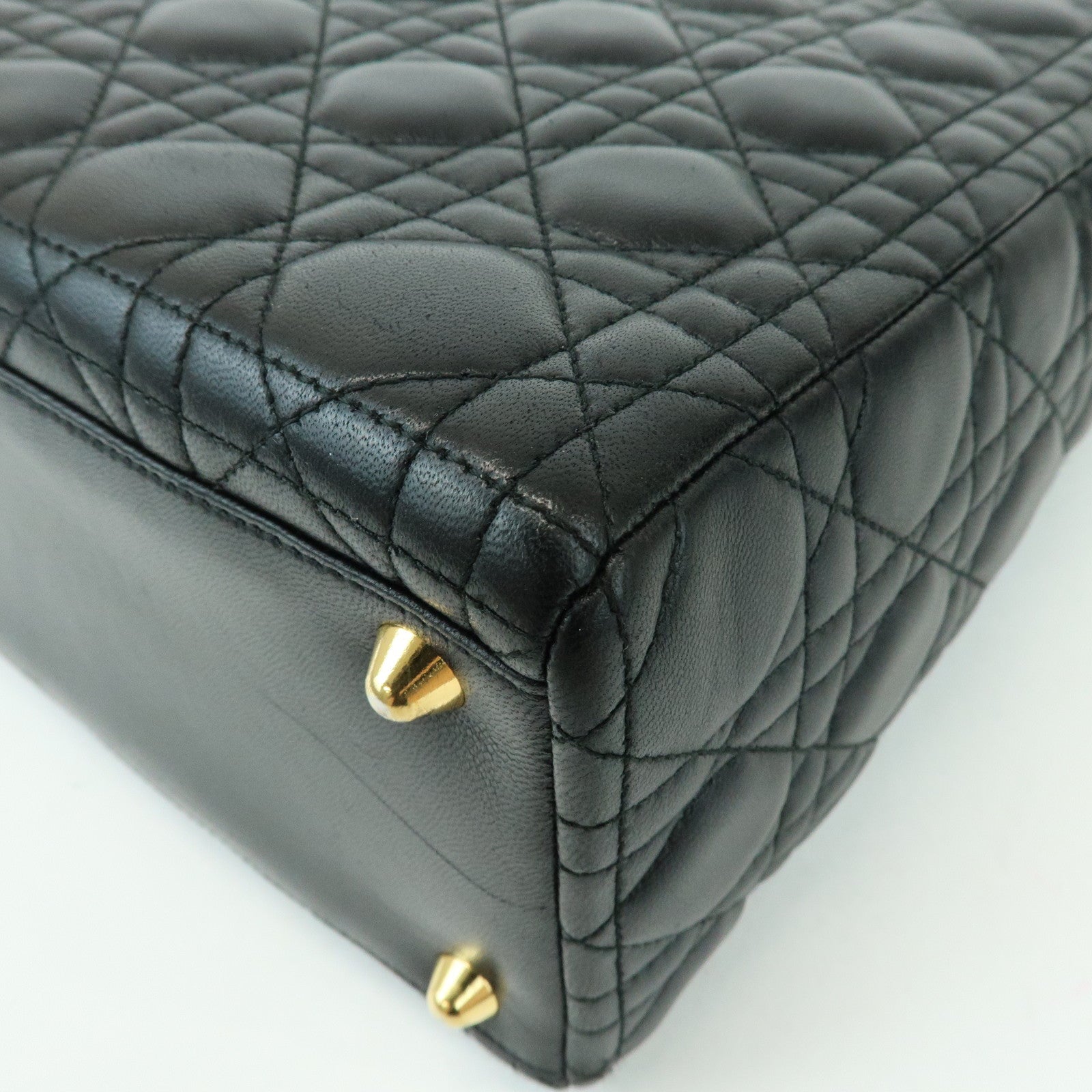 Christian Dior Cannage Lady Dior Leather Large Tote Hand Bag Black
