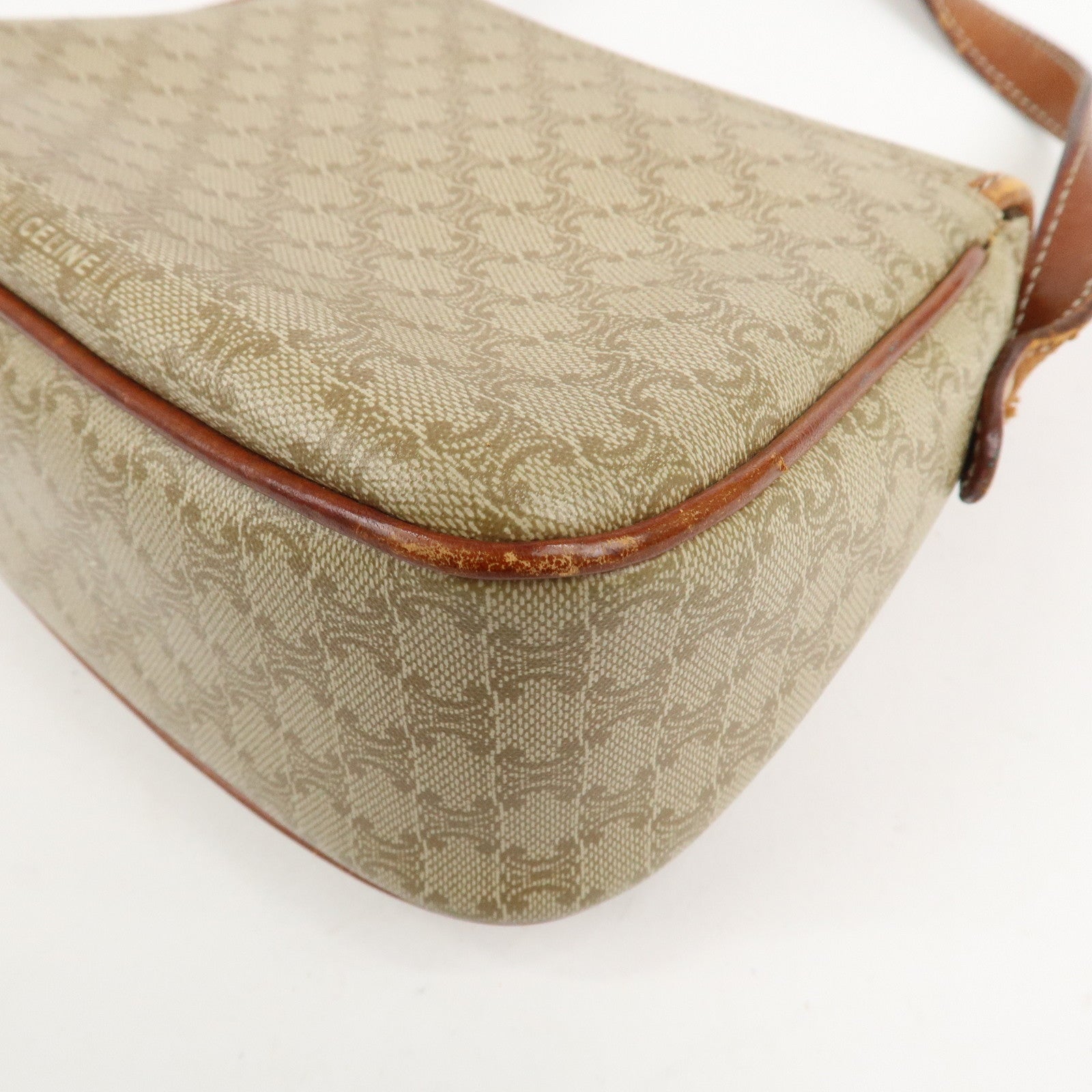 CELINE Macadam PVC Leather Shoulder Bag Beige Brown Gold HDW
