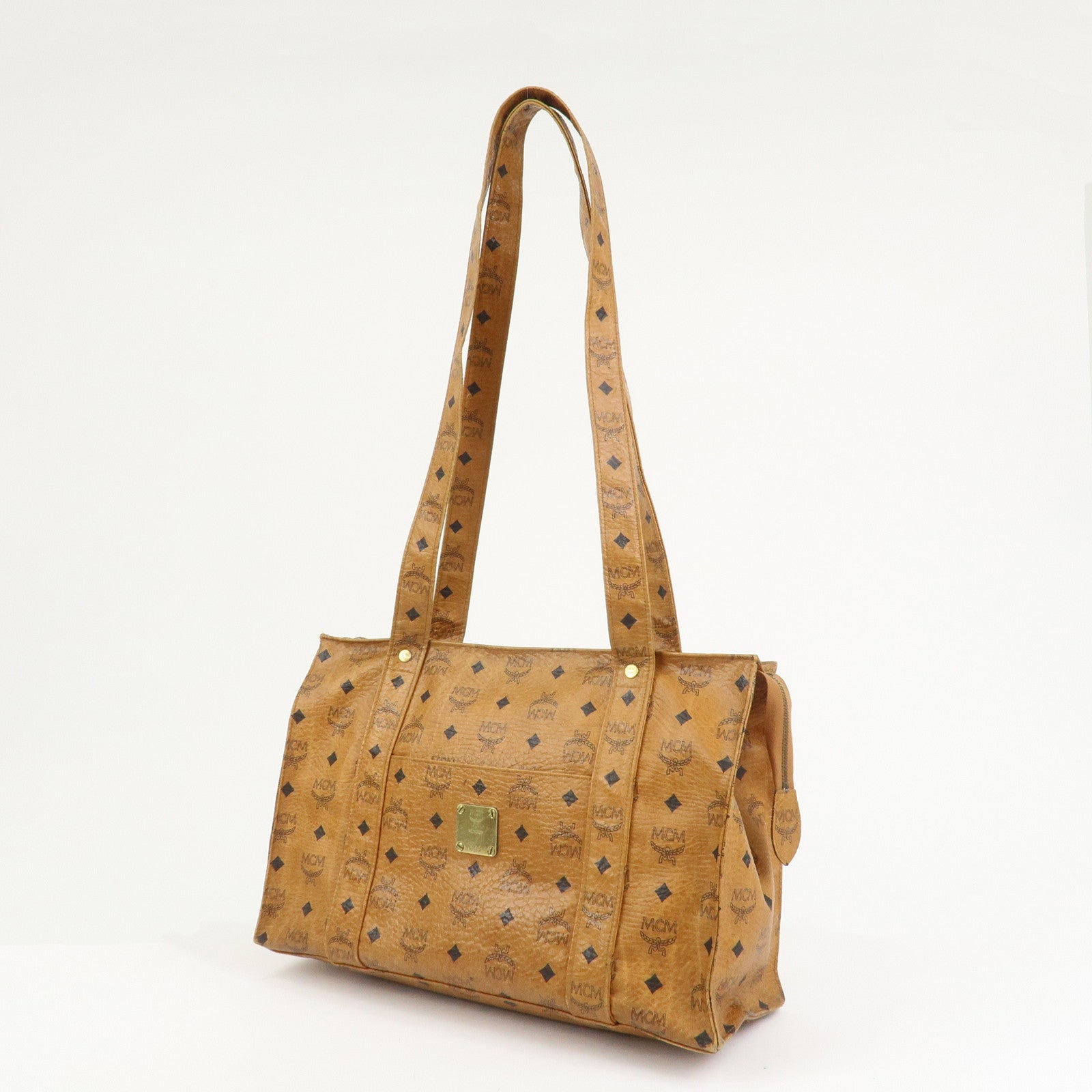 MCM Visetos Leather Tote Bag Shoulder Bag Hand Bag Brown