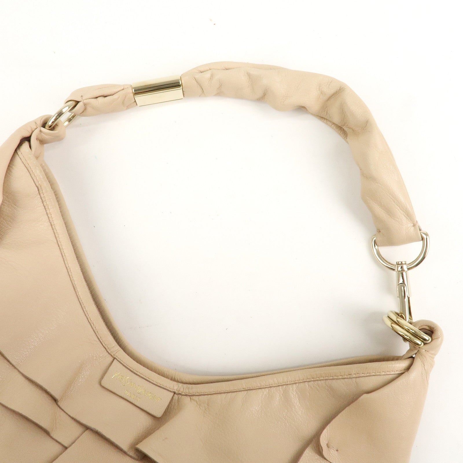 SAINT LAURENT PARIS Leather Saint Ropez Shoulder Bag Beige 121634