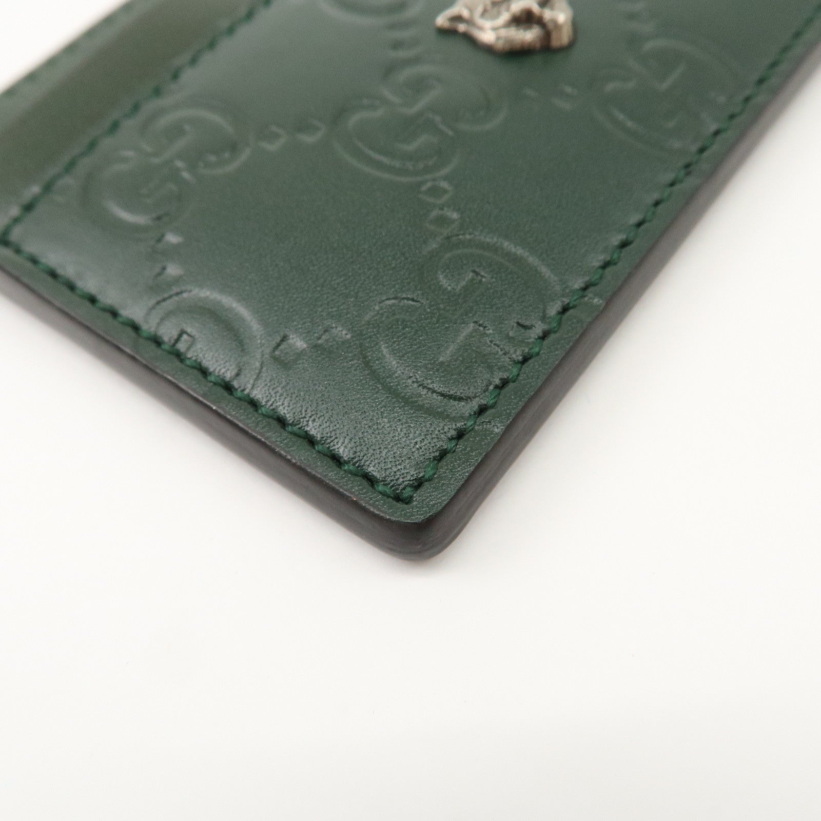 GUCCI Guccissima Tiger Natal Details Leather Card Case Green 428542 Used