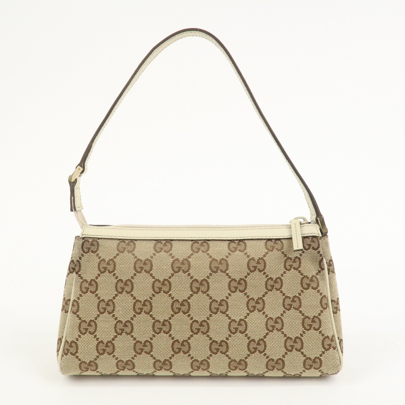 GUCCI Abbey GG Canvas Leather Pouch Hand Bag Brown Ivory 145750