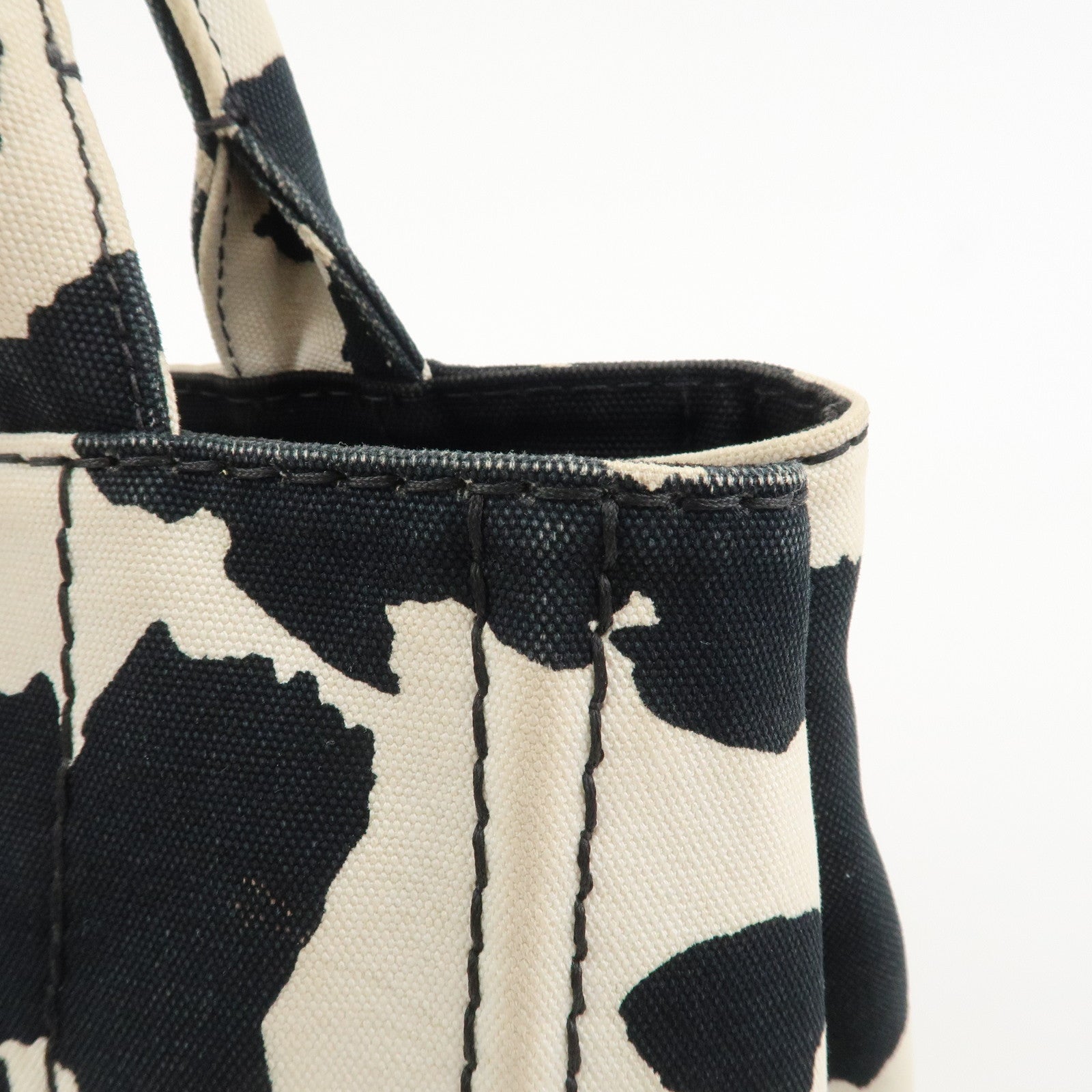 PRADA Logo Canapa Mini Canvas 2Way Bag Hand Bag Black White B2439G Used