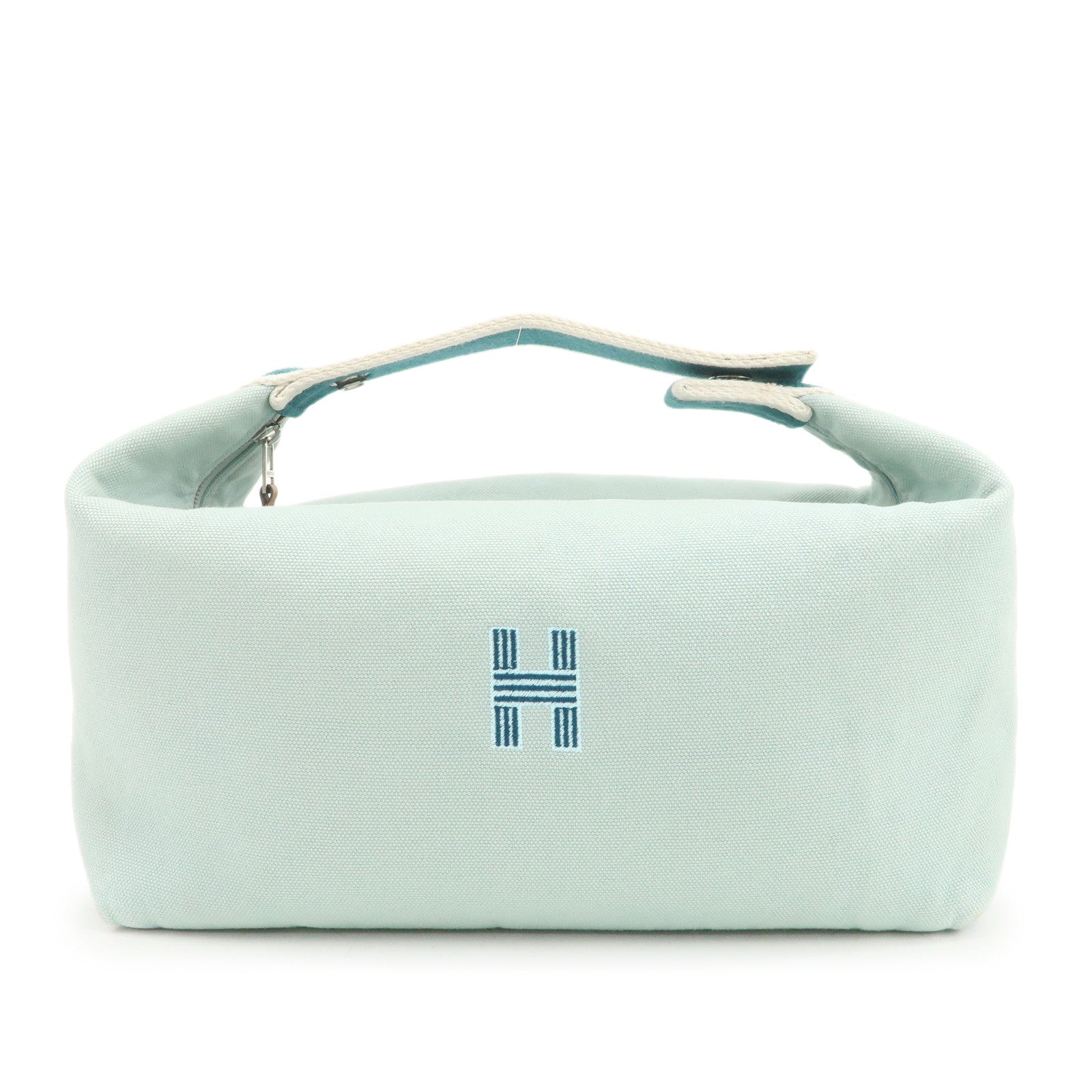 HERMES Bride A Brac GM Canvas Leather Hand Bag Pouch Light Blue