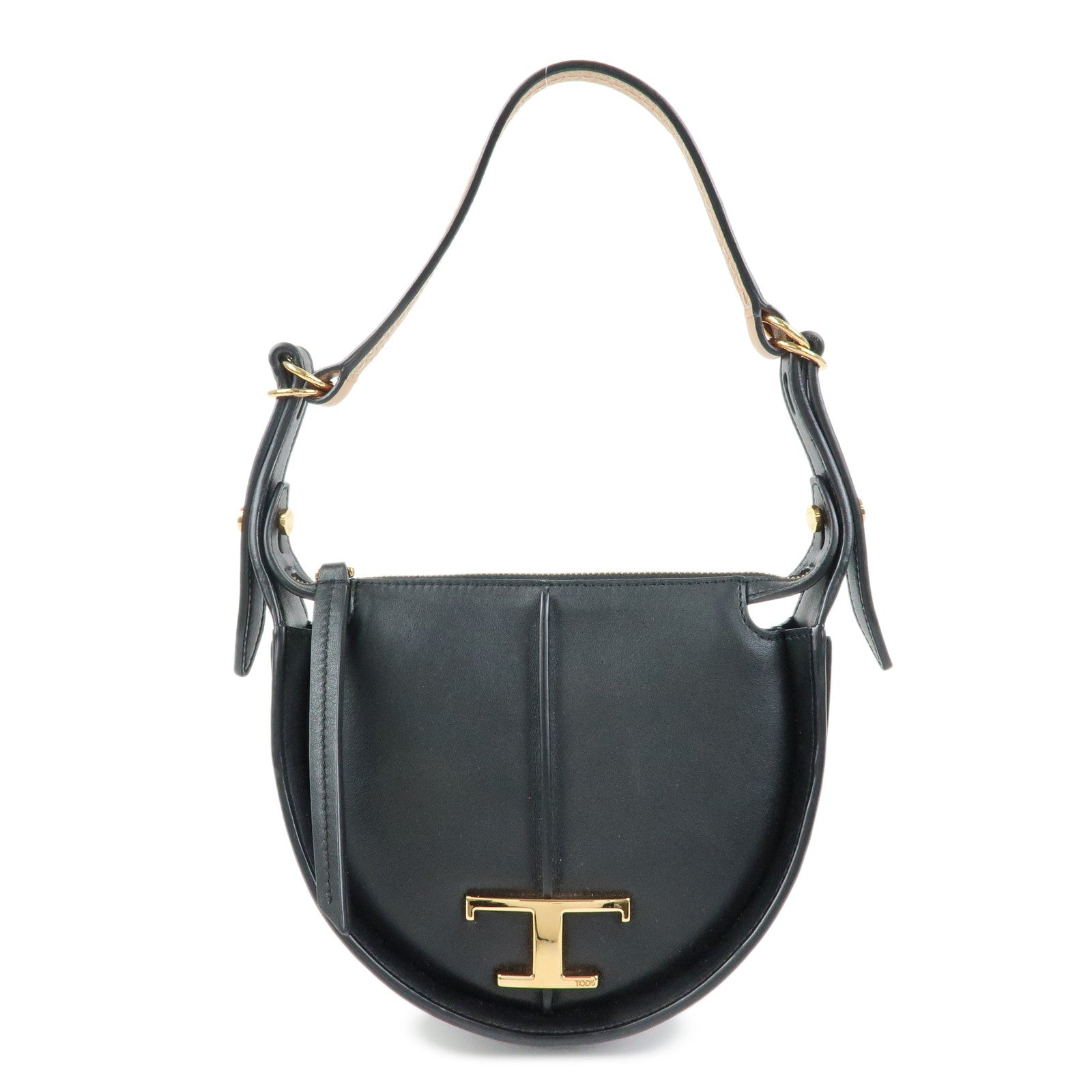 TOD'S T Timeless SACCA LUNA MICRO Leather Hand Bag Black