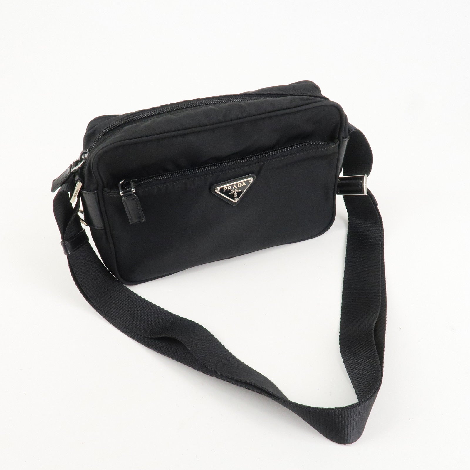 PPRADA Triangle Logo Nylon Leather Shoulder Bag NERO Black BT0166 Used