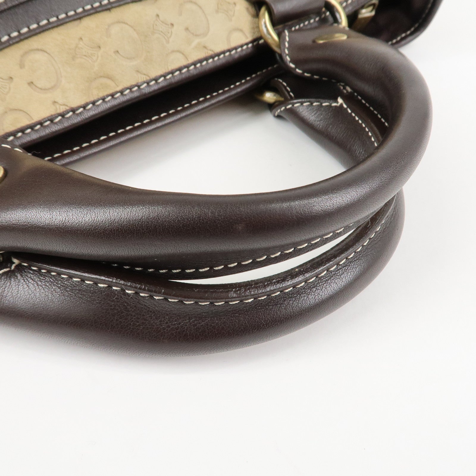 CELINE C Macadam Suede Boogie Bag Hand Bag Tote Bag Beige Dark Brown Used